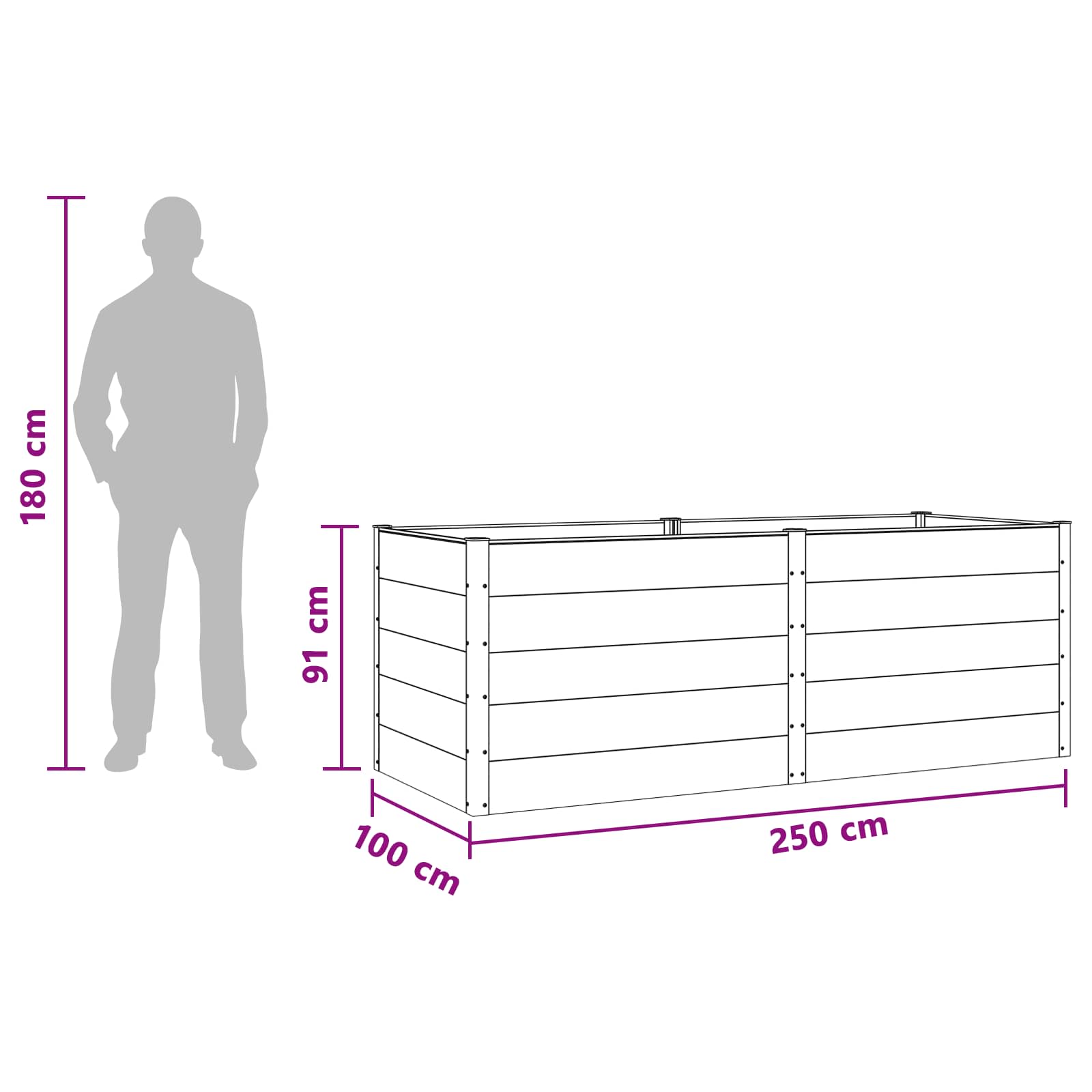 vidaXL Podniesiona rabata ogrodowa Czarny 250 x 100 x 91 cm