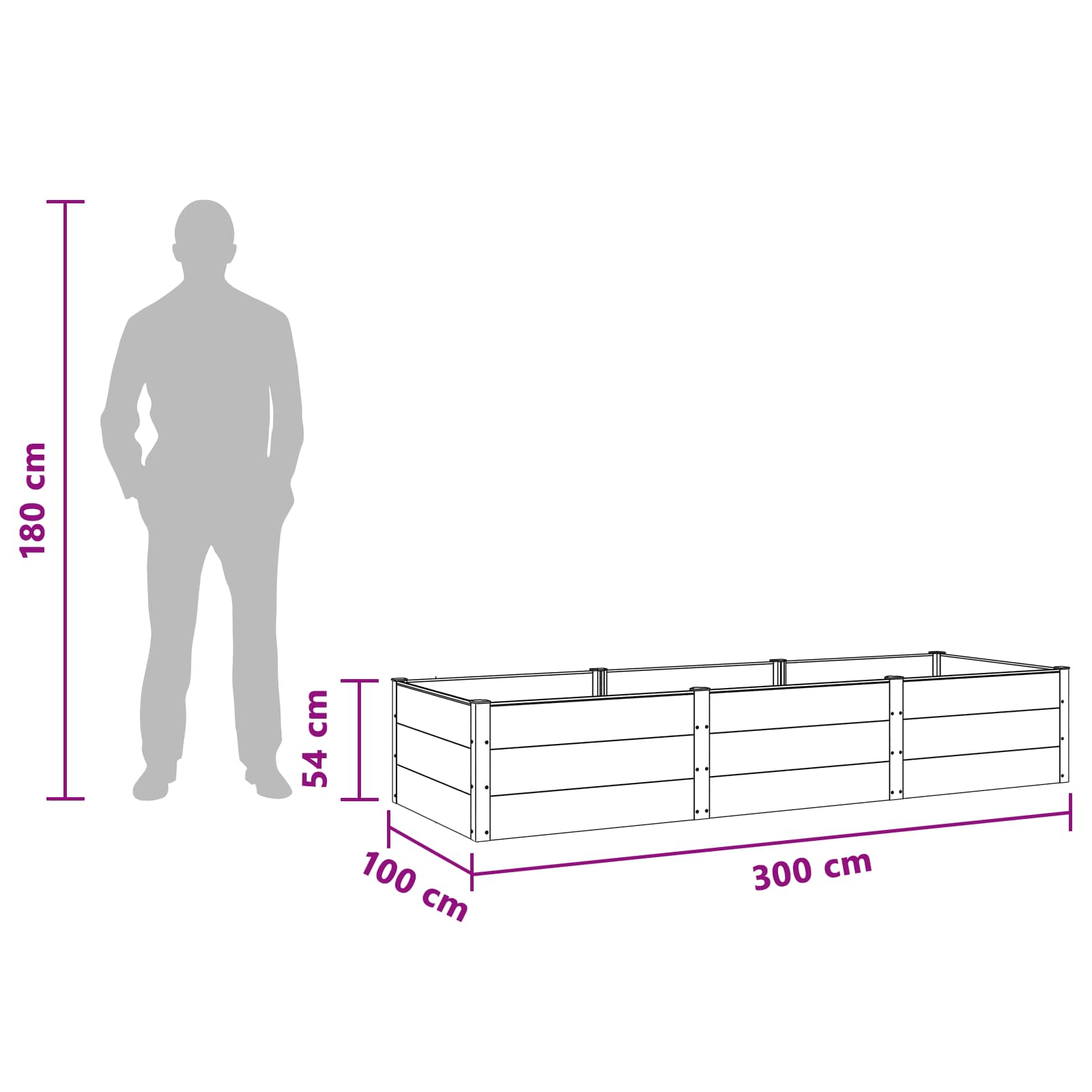 vidaXL Podniesiona rabata ogrodowa Czarny 300 x 100 x 54 cm