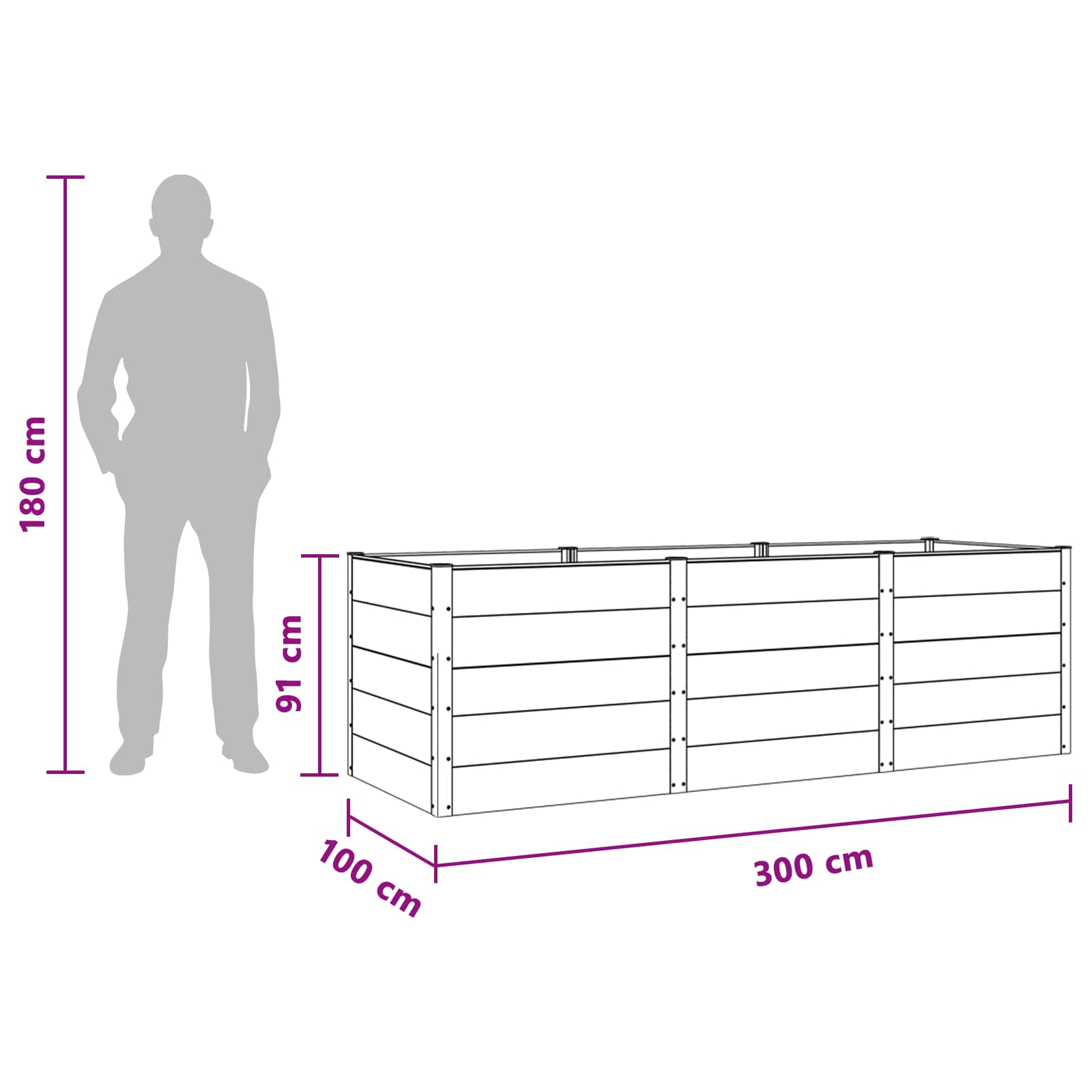 vidaXL Podniesiona rabata ogrodowa brązowy 300 x 100 x 91 cm