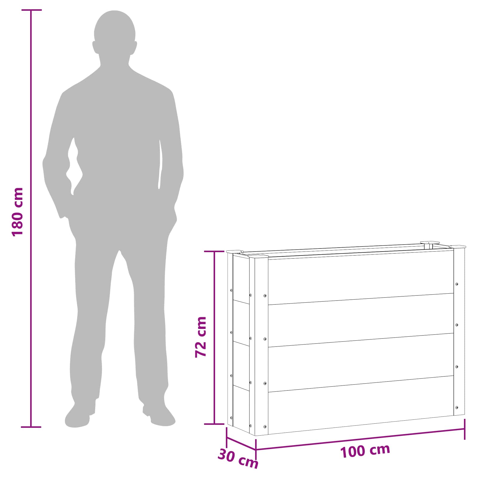 vidaXL Podniesiona rabata ogrodowa Szary 100 x 30 x 72 cm