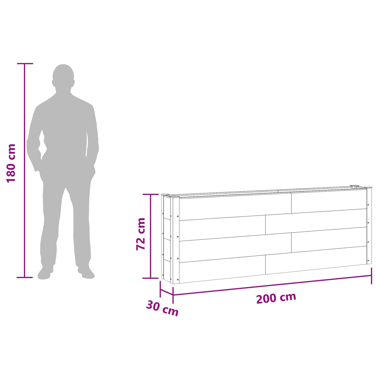 vidaXL Podniesiona rabata ogrodowa Szary 200 x 30 x 72 cm