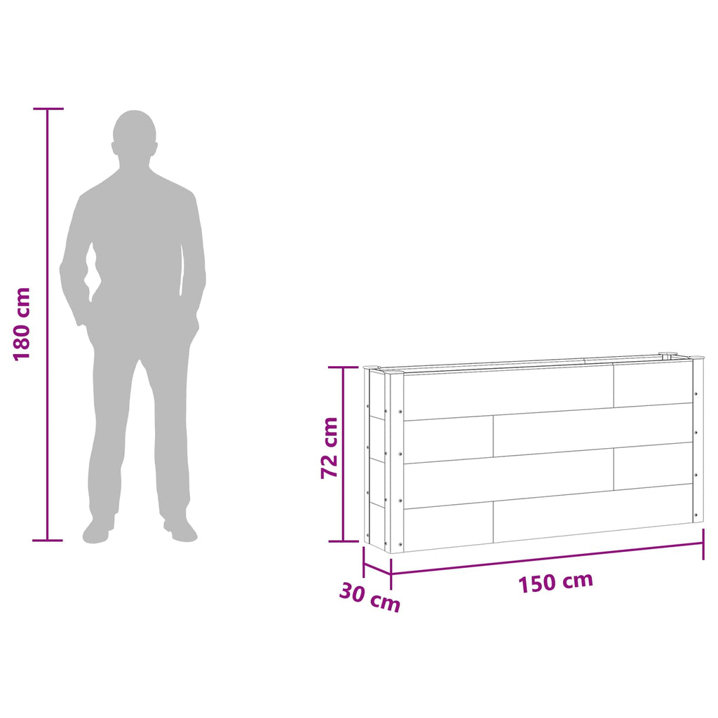 vidaXL Podniesiona rabata ogrodowa brązowy 150 x 30 x 72 cm