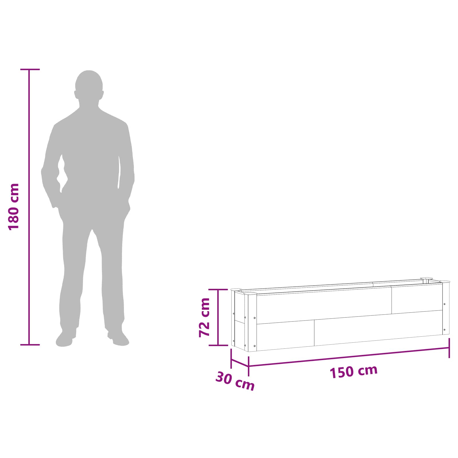 vidaXL Podniesiona rabata ogrodowa Czarny 150 x 30 x 36 cm