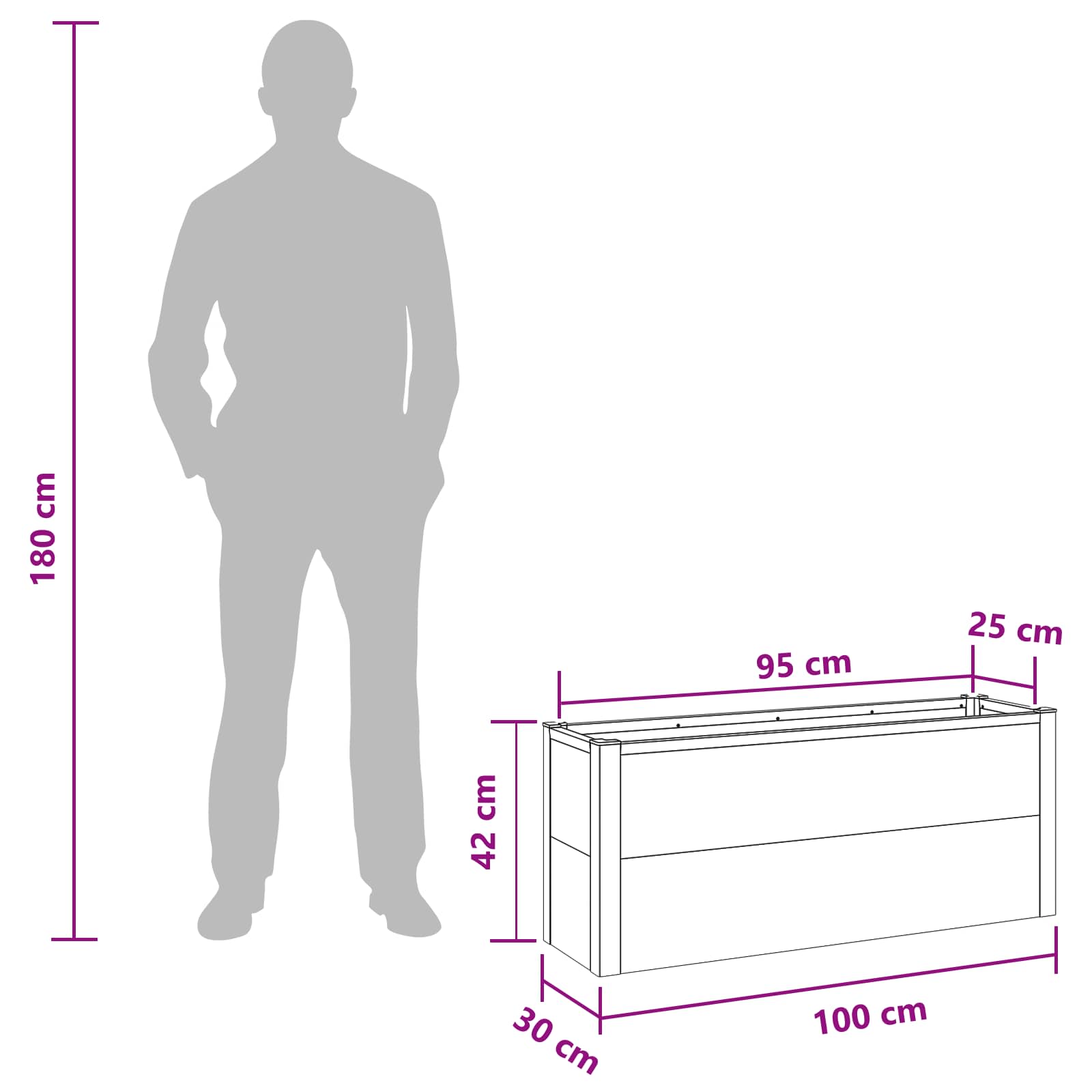 vidaXL Podniesiona rabata ogrodowa Szary 100 x 30 x 42 cm