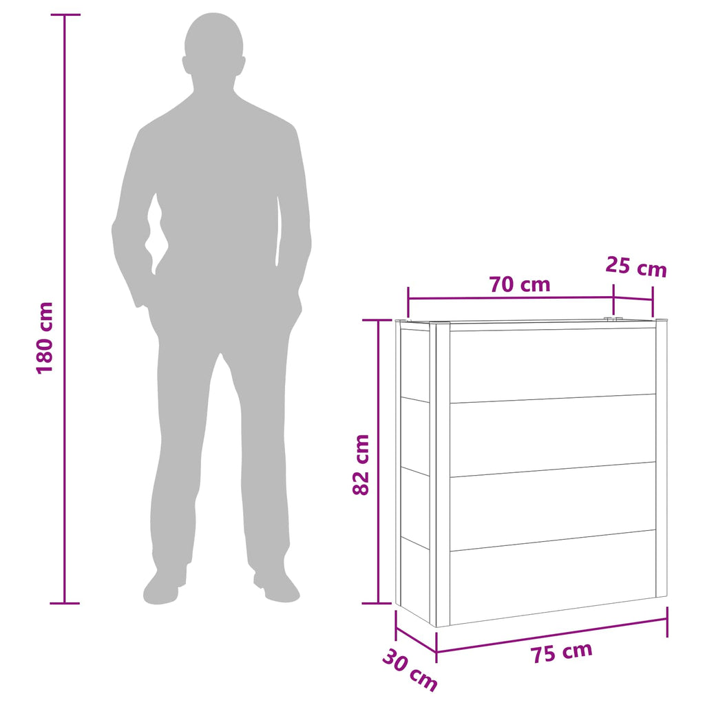 vidaXL Podniesiona rabata ogrodowa Szary 75 x 30 x 82 cm