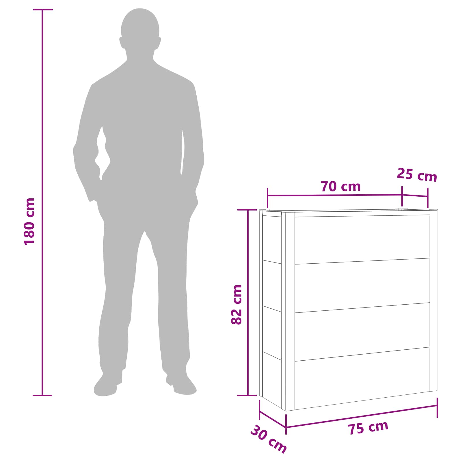 vidaXL Podniesiona rabata ogrodowa Szary 75 x 30 x 82 cm