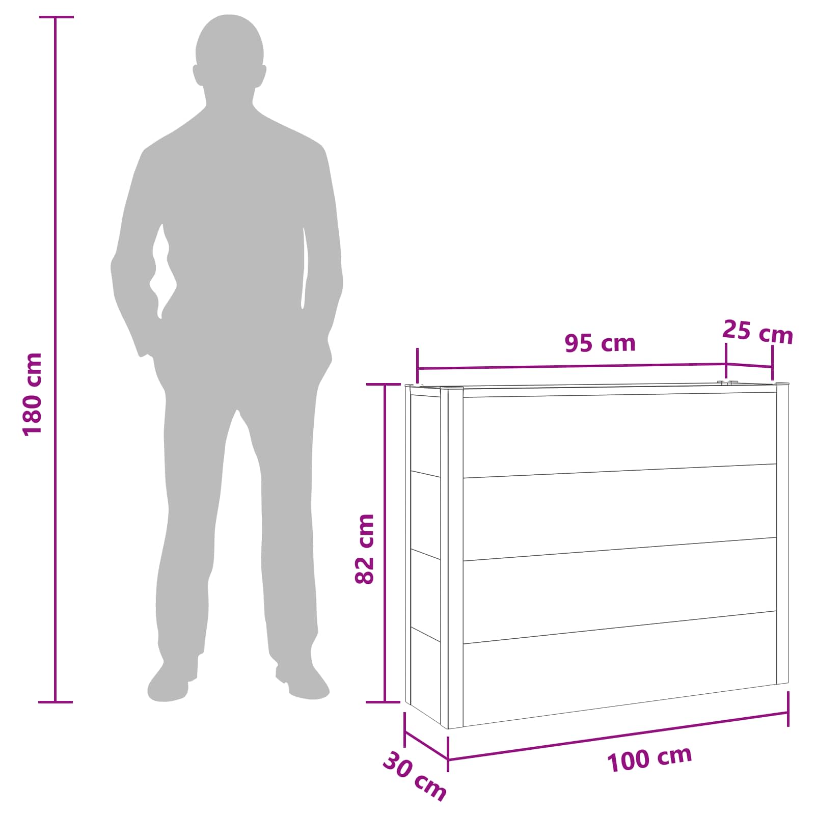 vidaXL Podniesiona rabata ogrodowa Szary 100 x 30 x 82 cm