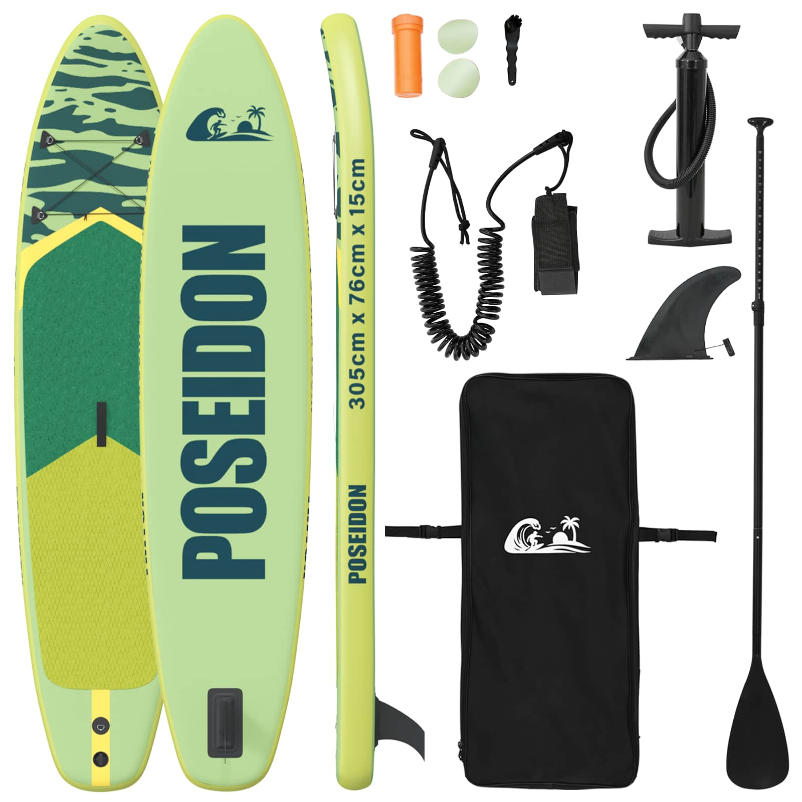 vidaXL Nadmuchiwany Paddle Board POSEIDON 305 x 76 x 15 cm zielony dla