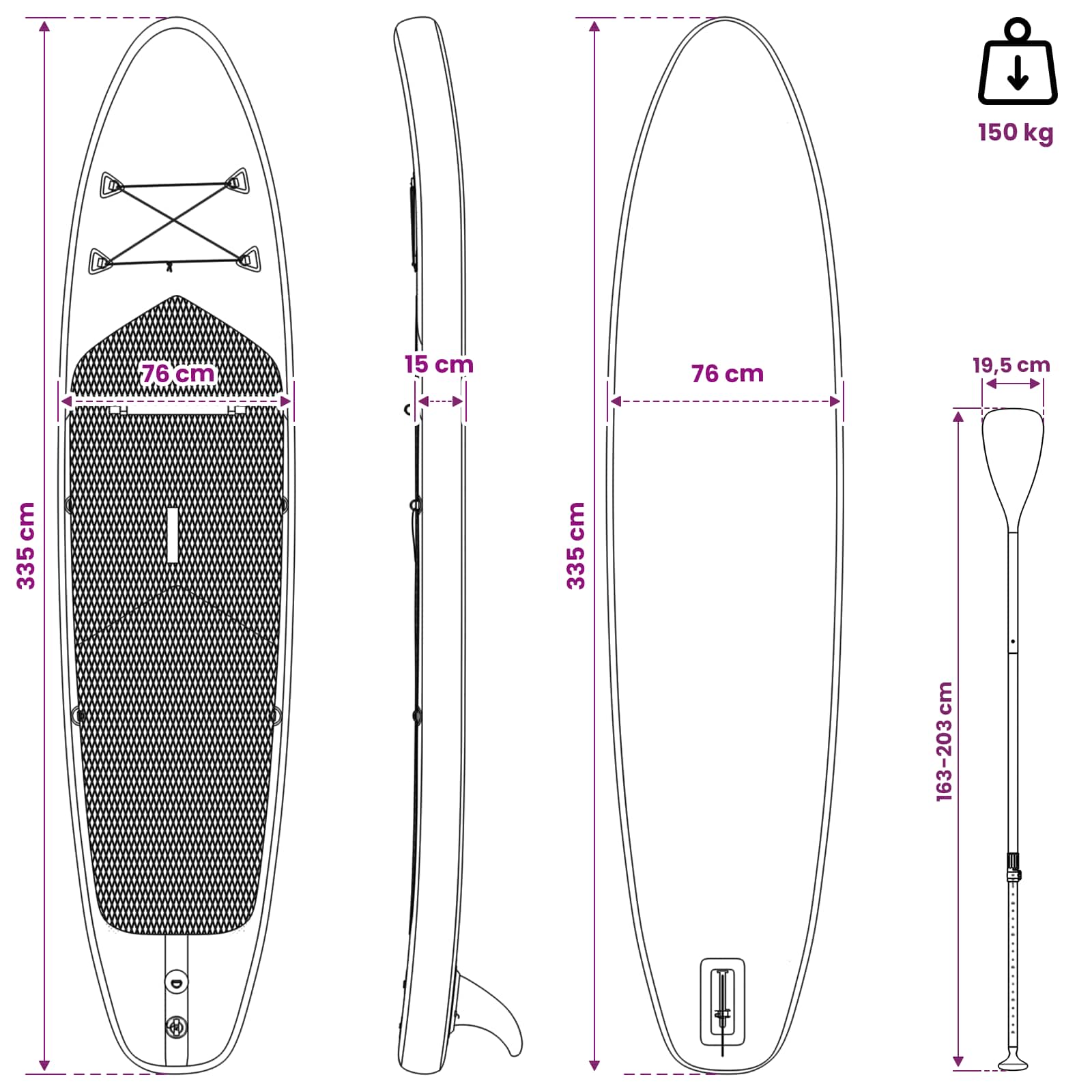 vidaXL Wdmuchiwana deska SUP HYDROS 335 x 76 x 15 cm Turkusowy dla