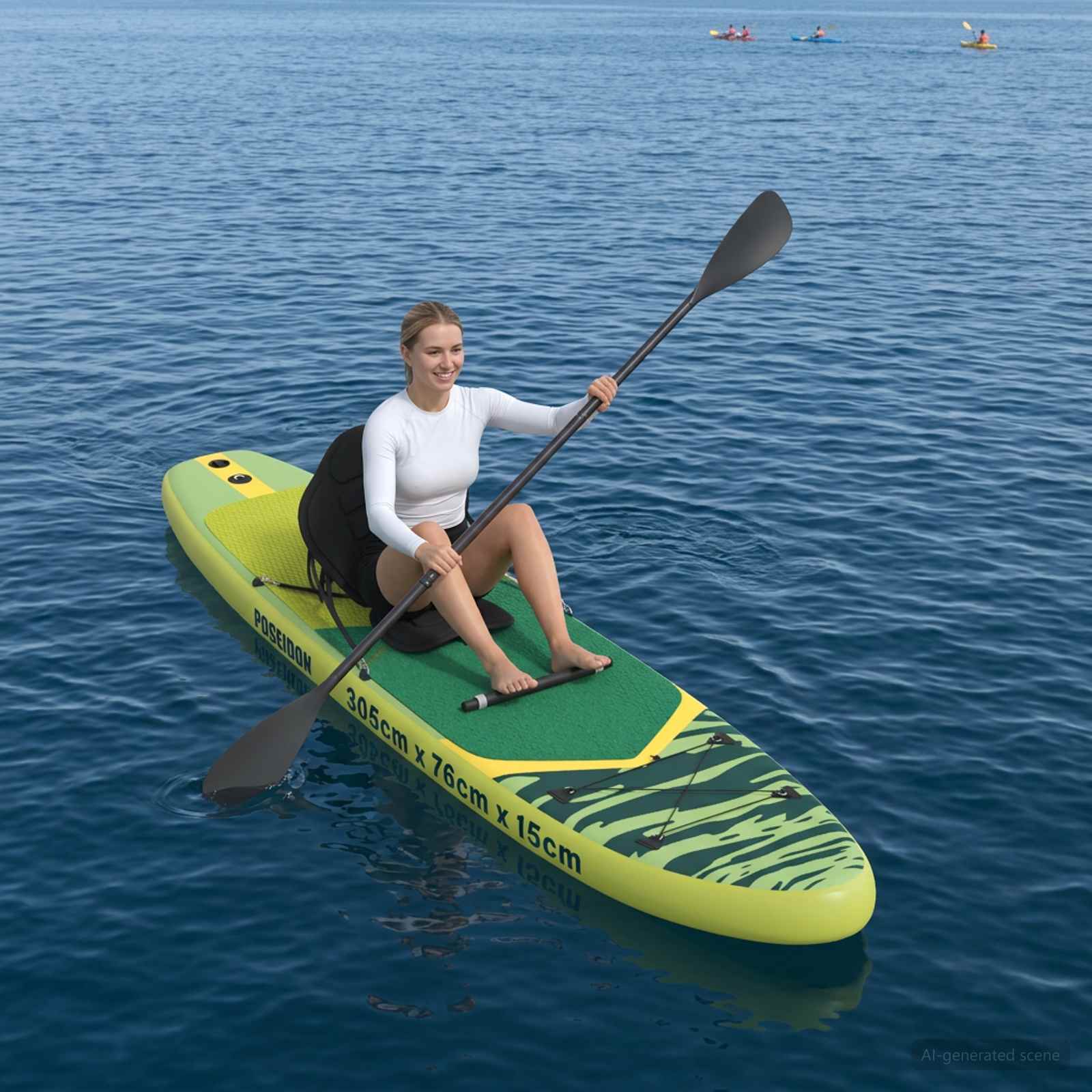 vidaXL Deska SUP z siedziskiem 2-w-1 POSEIDON 305 x 76 x 15 cm zielony