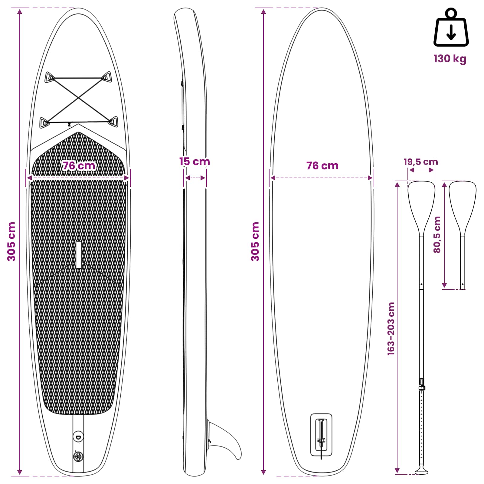 vidaXL Deska SUP z siedziskiem 2-w-1 APEX 305 x 76 x 15 cm niebieski