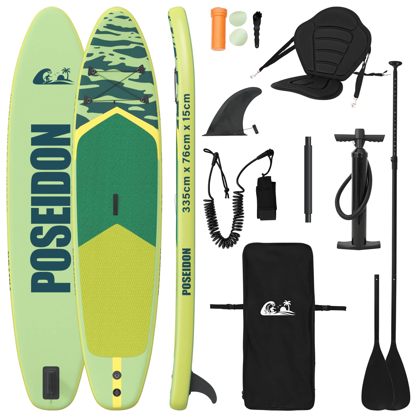 vidaXL Deska SUP z siedziskiem 2-w-1 POSEIDON 335 x 76 x 15 cm zielony