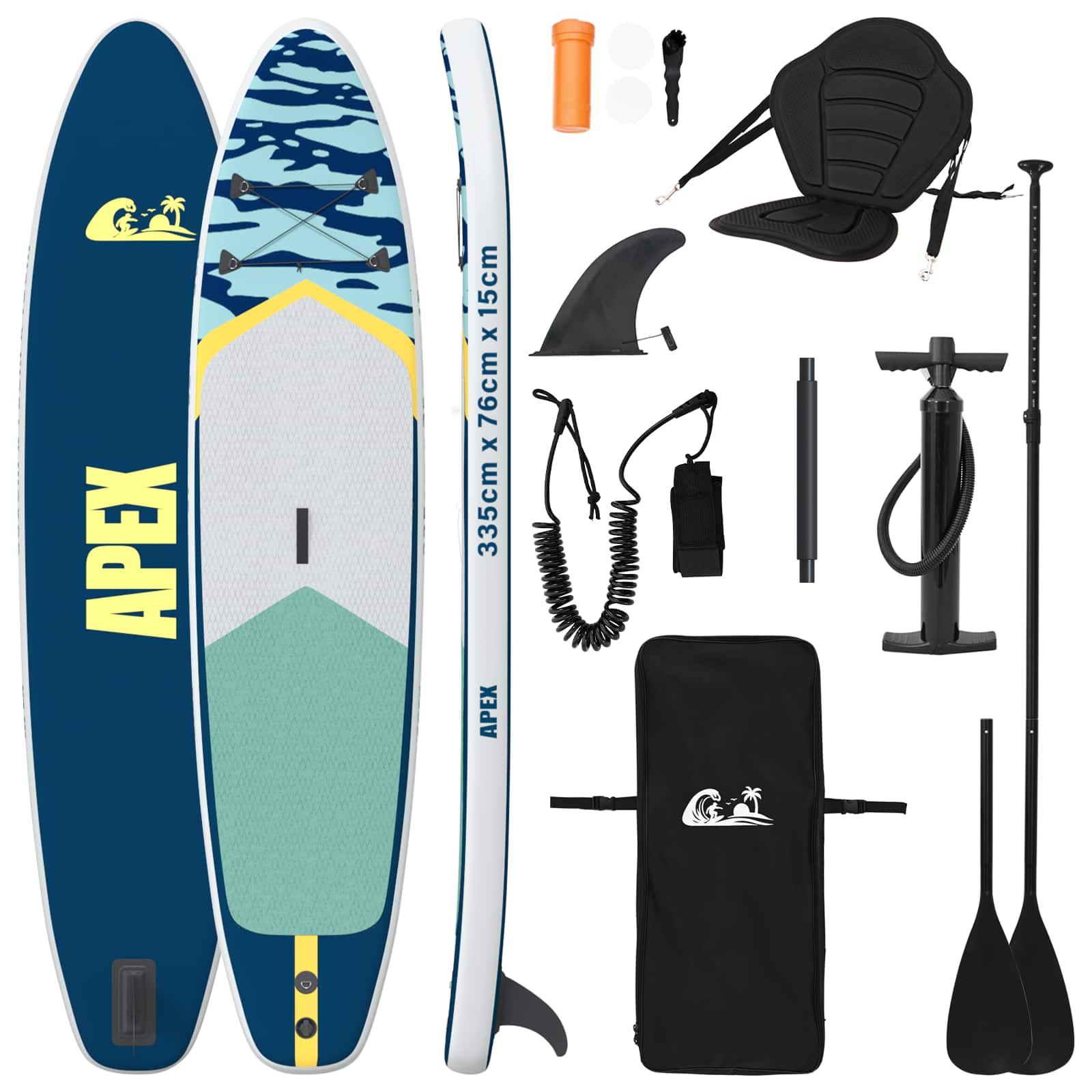 vidaXL Deska SUP z siedziskiem 2-w-1 APEX 335 x 76 x 15 cm niebieski