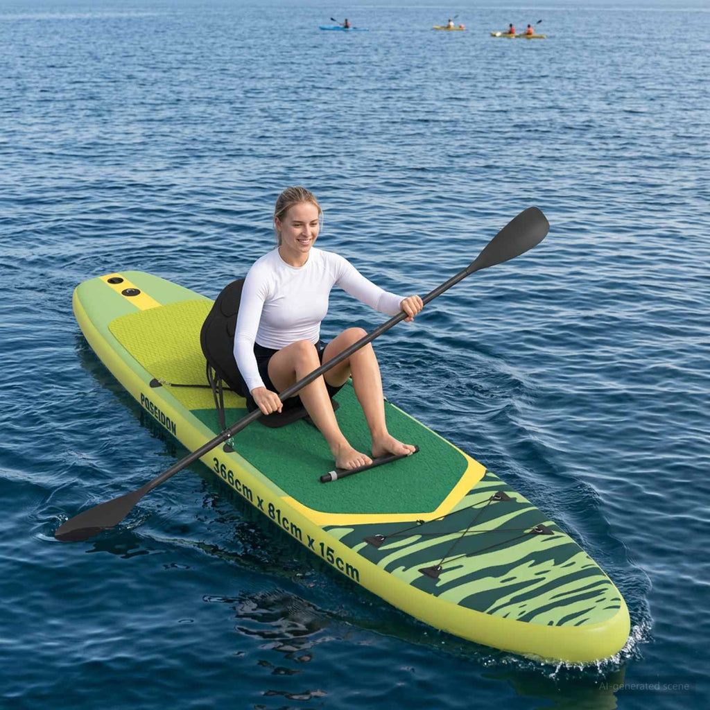 vidaXL Deska SUP z siedziskiem 2-w-1 POSEIDON 366 x 81 x 15 cm zielony