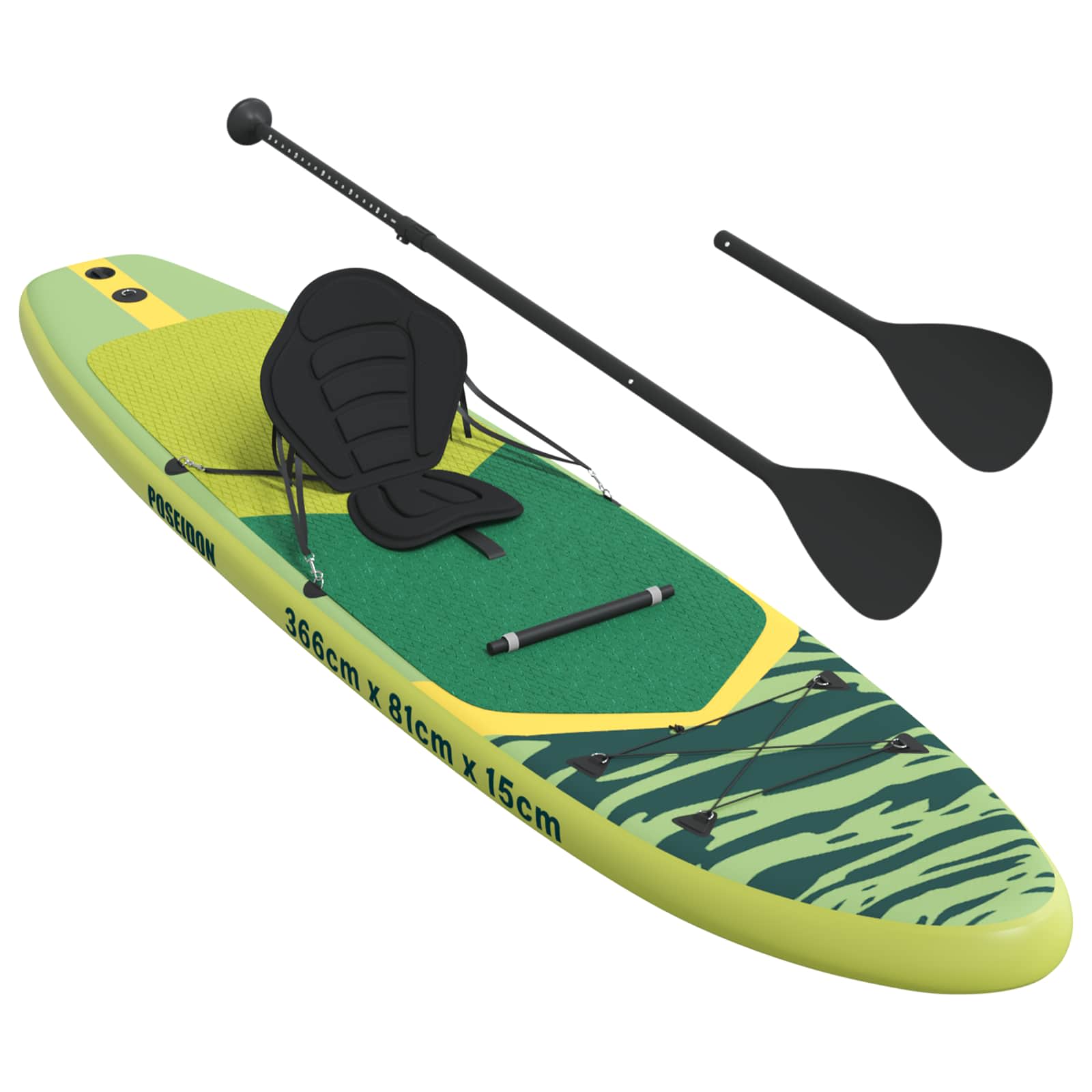 vidaXL Deska SUP z siedziskiem 2-w-1 POSEIDON 366 x 81 x 15 cm zielony