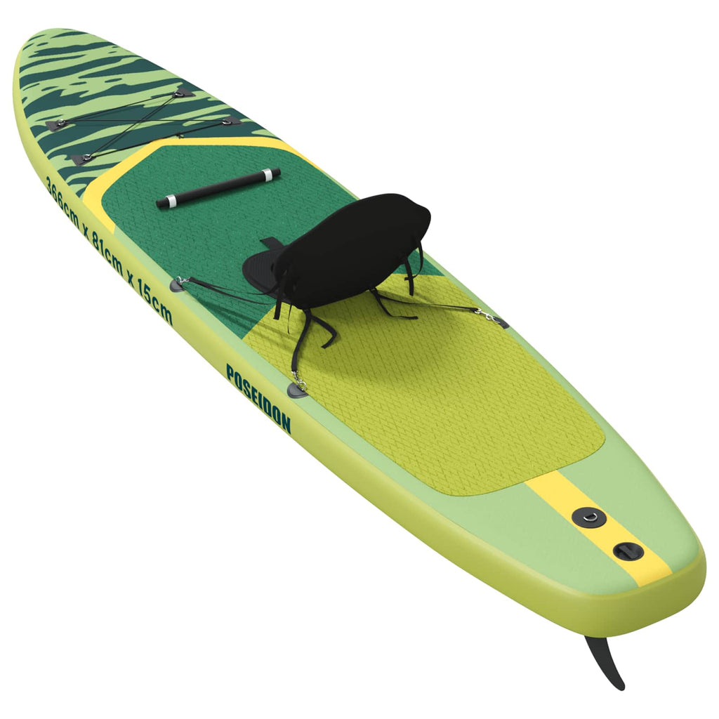 vidaXL Deska SUP z siedziskiem 2-w-1 POSEIDON 366 x 81 x 15 cm zielony