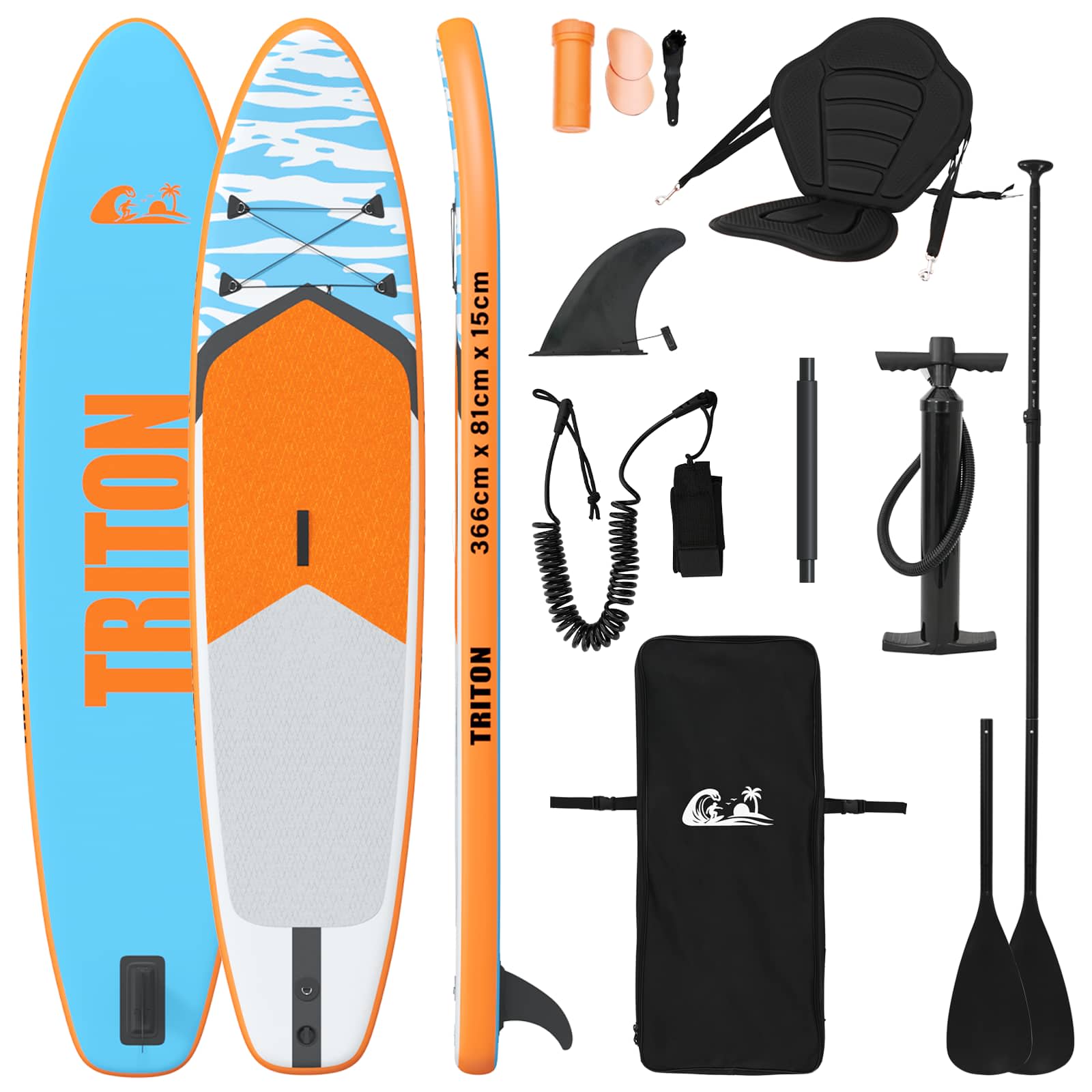 vidaXL Deska SUP z siedziskiem 2-w-1 TRITON 366 x 81 x 15 cm niebieski