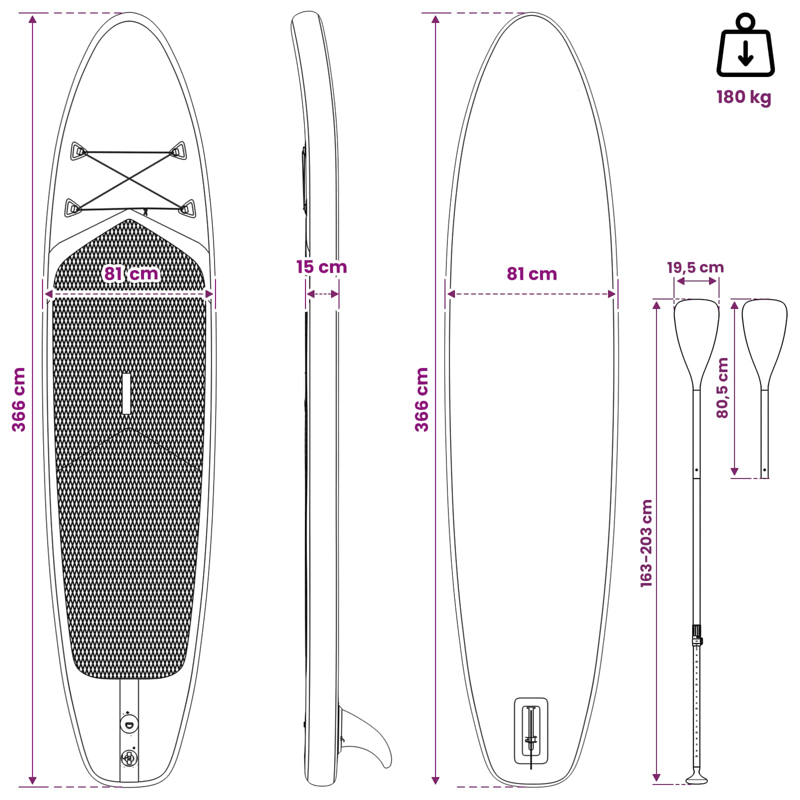 vidaXL Deska SUP z siedziskiem 2-w-1 TRITON 366 x 81 x 15 cm niebieski