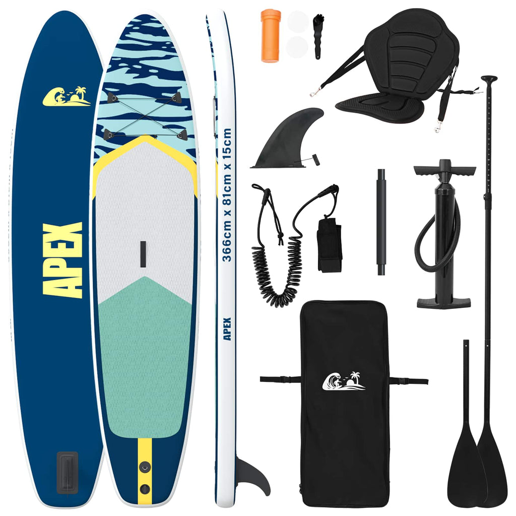 vidaXL Deska SUP z siedziskiem 2-w-1 APEX 366 x 81 x 15 cm niebieski