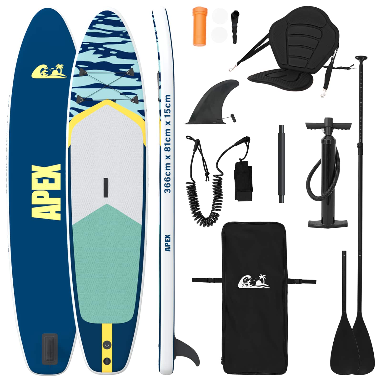 vidaXL Deska SUP z siedziskiem 2-w-1 APEX 366 x 81 x 15 cm niebieski