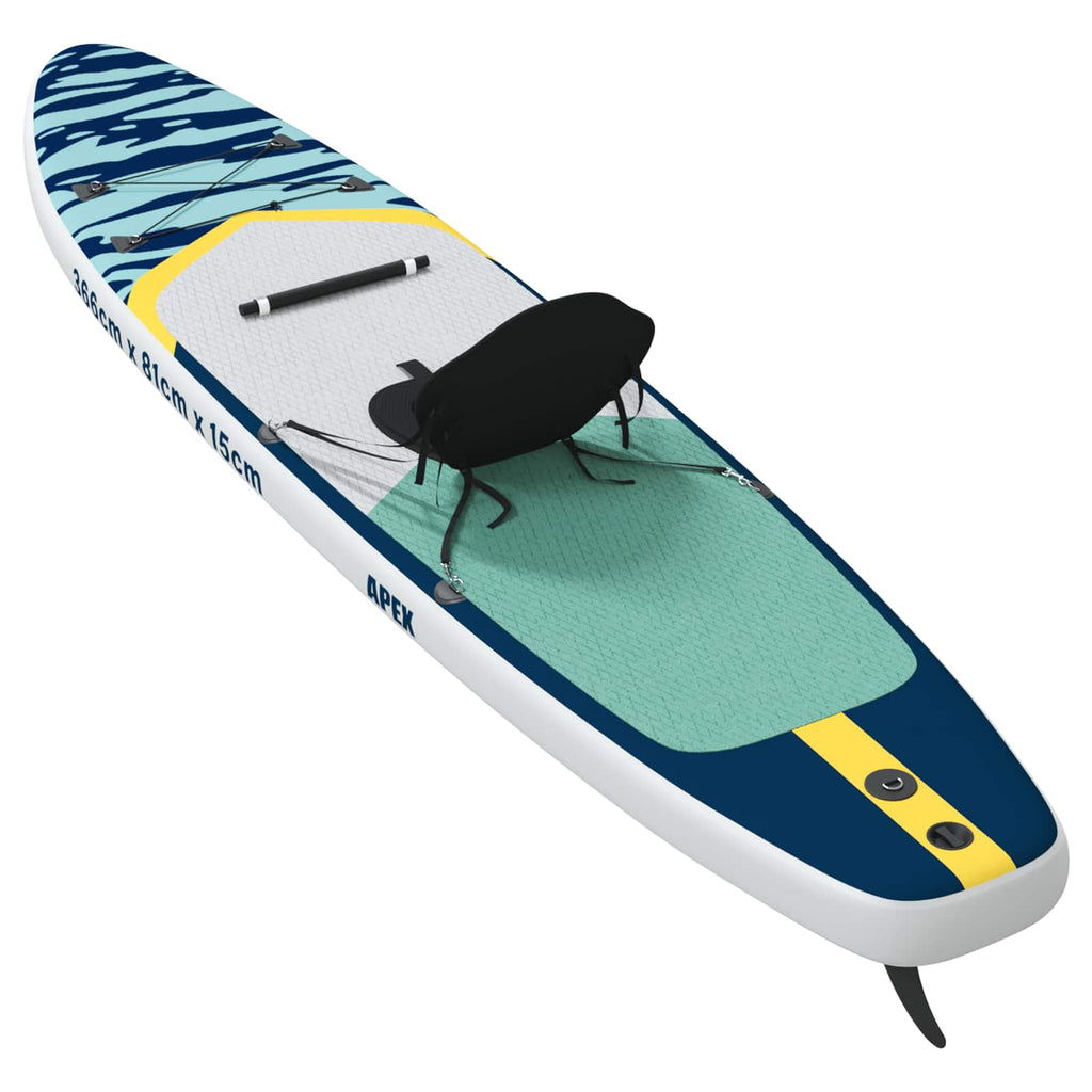 vidaXL Deska SUP z siedziskiem 2-w-1 APEX 366 x 81 x 15 cm niebieski