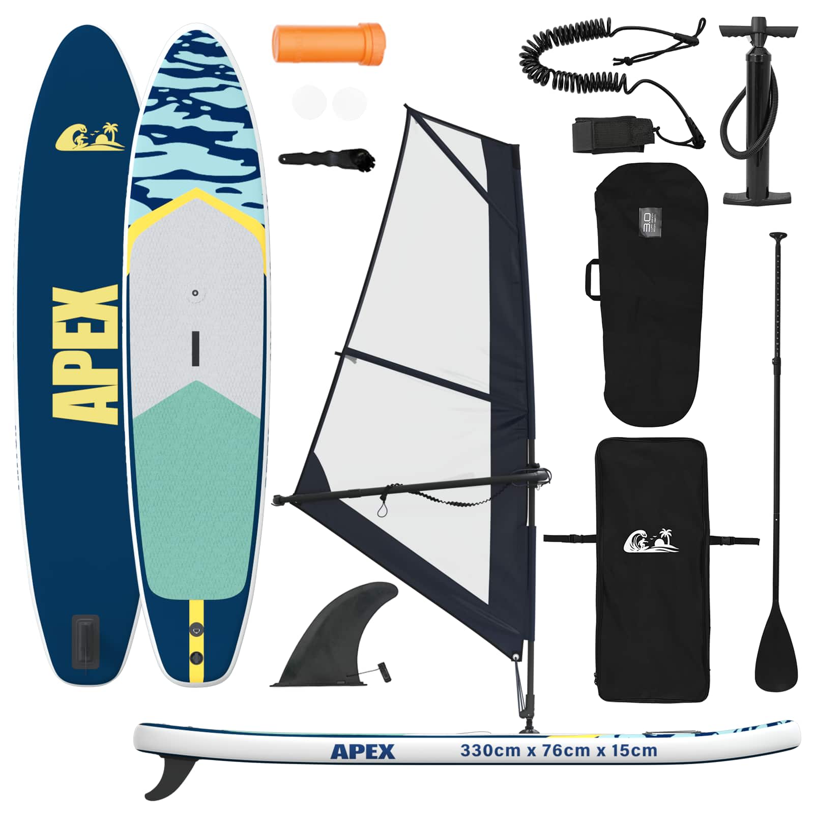 vidaXL Nadmuchiwany deska SUP z żaglem APEX 330 x 76 x 15 cm niebieski