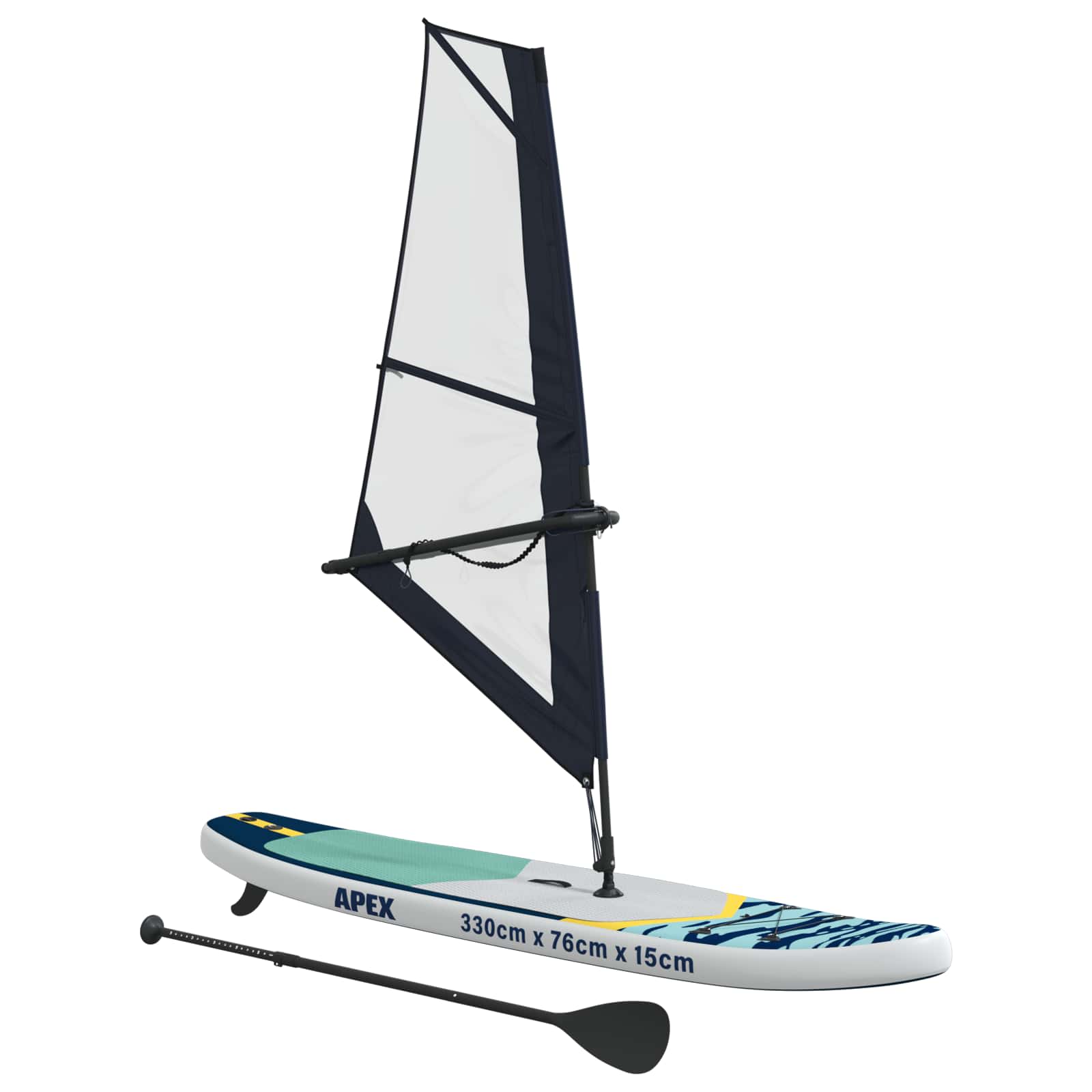 vidaXL Nadmuchiwany deska SUP z żaglem APEX 330 x 76 x 15 cm niebieski