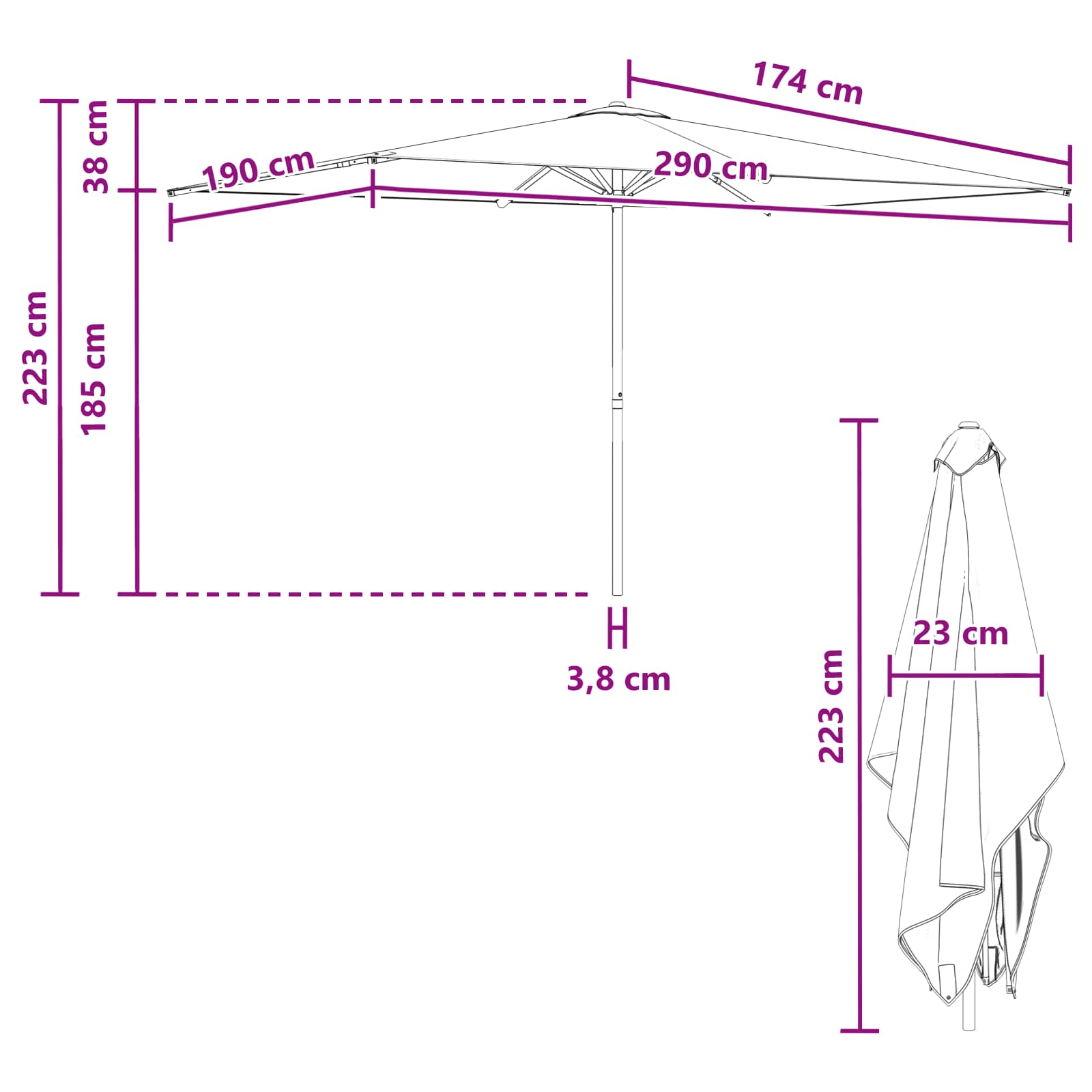 vidaXL Parasolka ogrodowa 200 x 300 cm Poliester Prostokątny