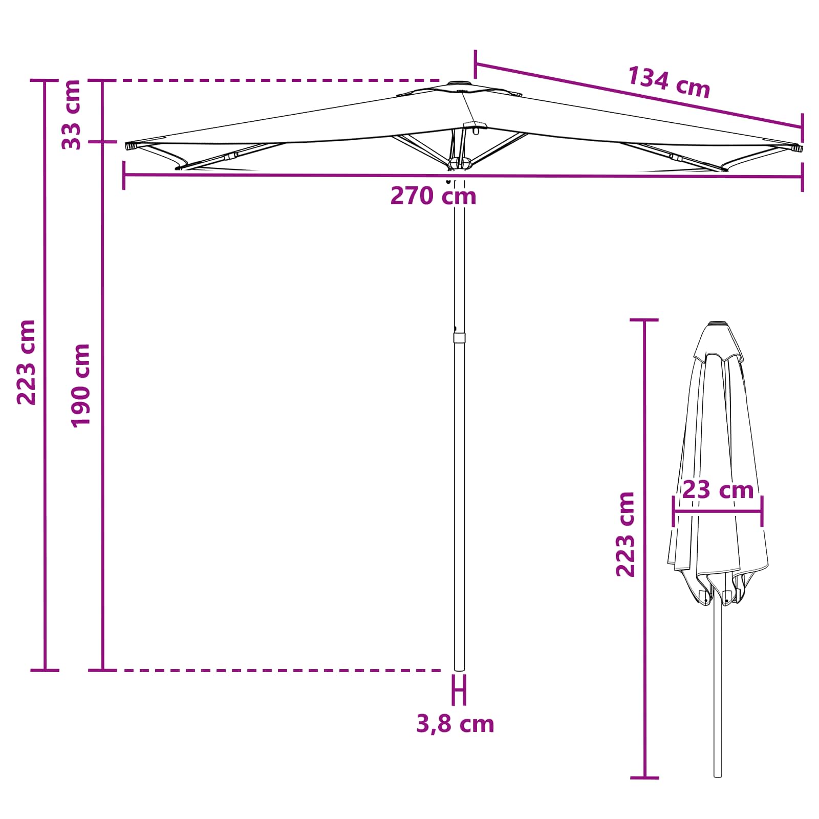 vidaXL Parasolka ogrodowa 270 x 270 cm Poliester Prostokątny Czarny
