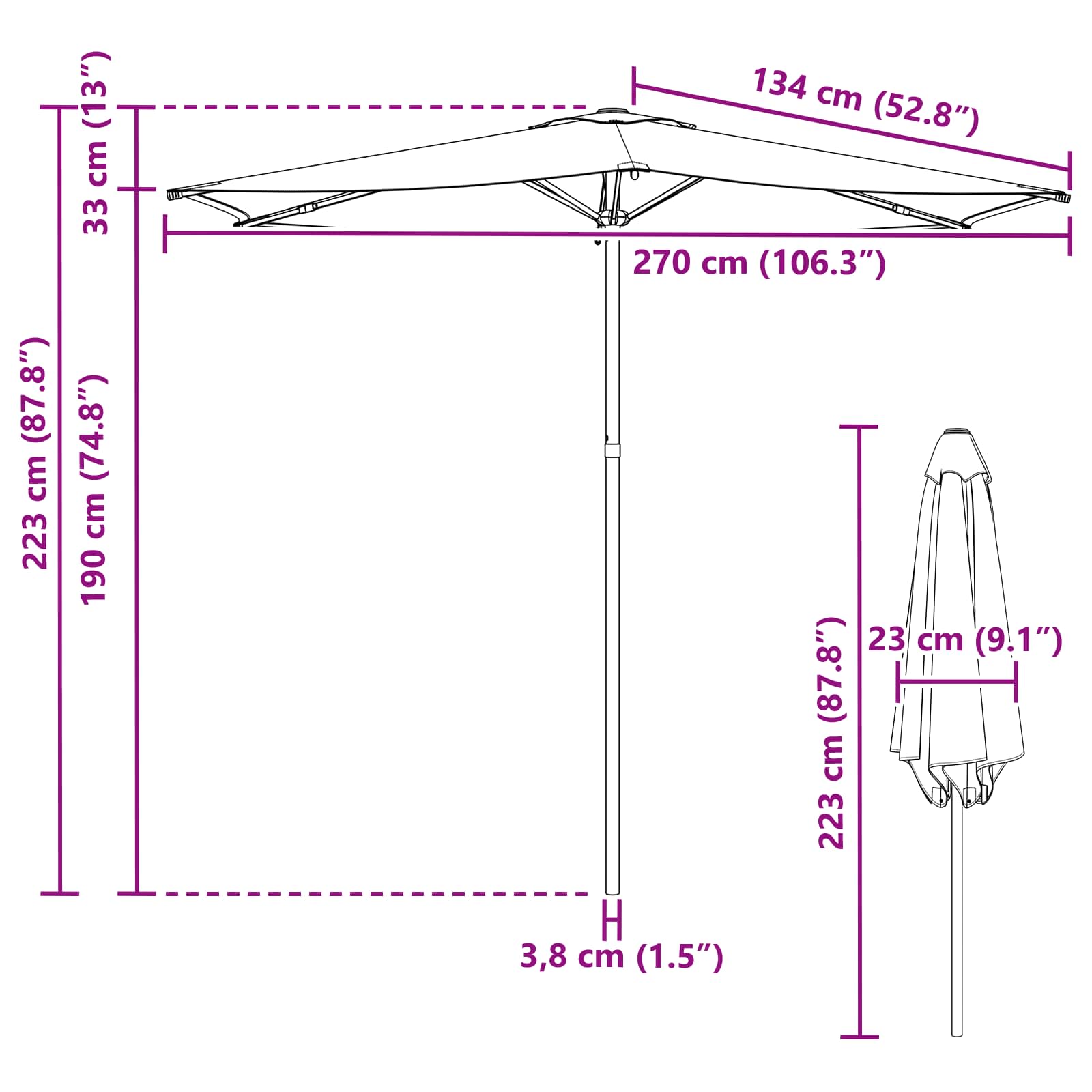 vidaXL Parasolka ogrodowa 270 x 270 cm Poliester Prostokątny