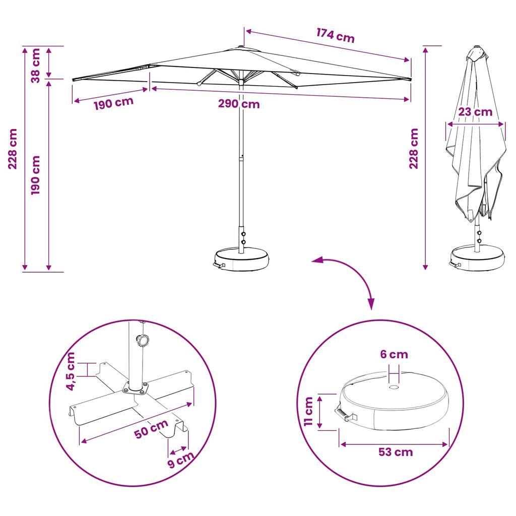 vidaXL Parasol ogrodowy z podstawą 200 x 300 cm Poliester Prostokątny