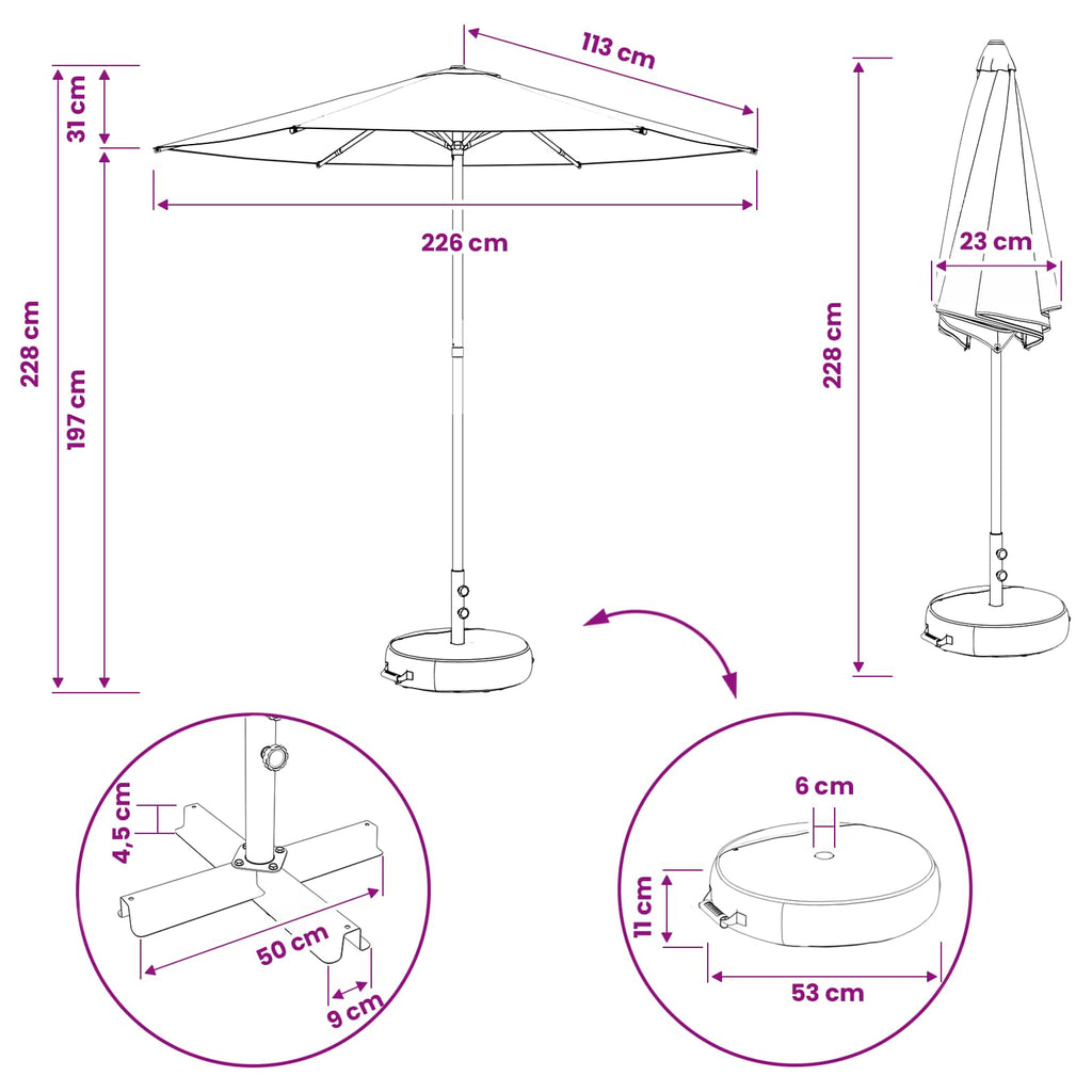 vidaXL Parasol ogrodowy z podstawą 230 x 230 cm Poliester Prostokątny