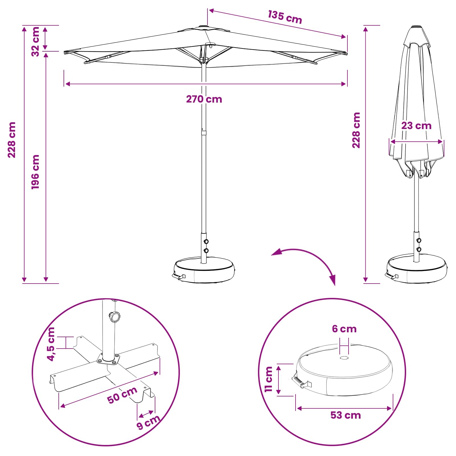 vidaXL Parasol ogrodowy z podstawą 270 x 270 cm Poliester Prostokątny