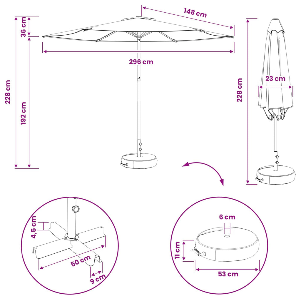 vidaXL Parasol ogrodowy z podstawą 300 x 300 cm Poliester Prostokątny