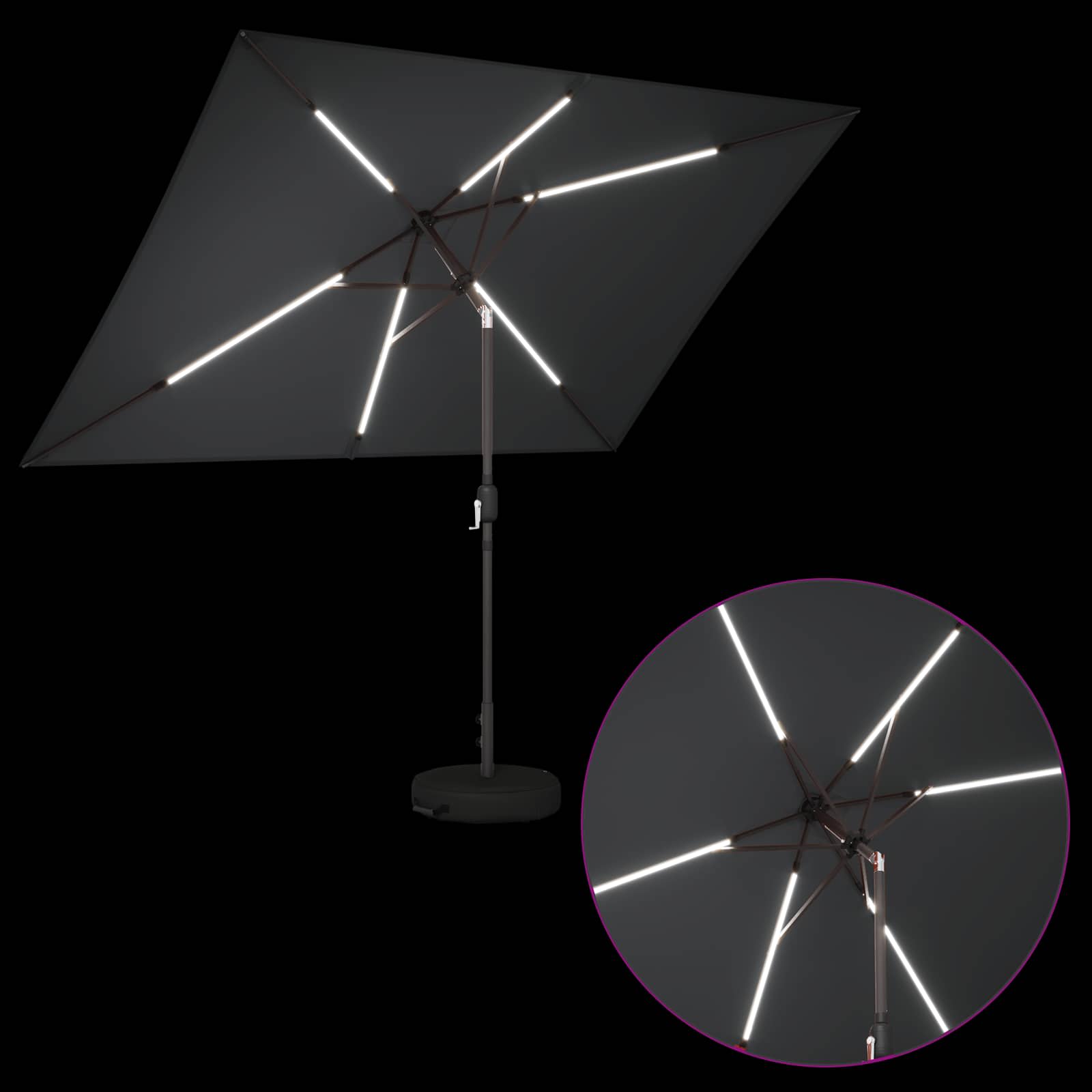 vidaXL Parasol ogrodowy z oświetleniem LED i podstawą 200 x 300 cm