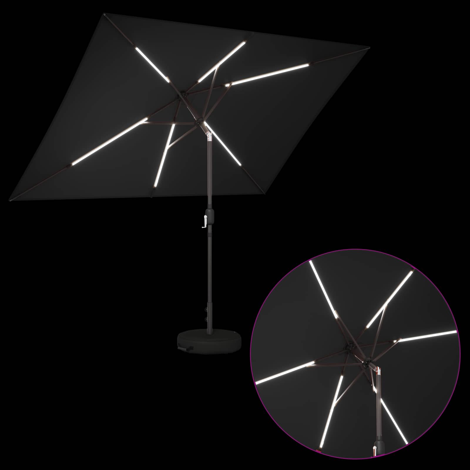 vidaXL Parasol ogrodowy z oświetleniem LED i podstawą 200 x 300 cm