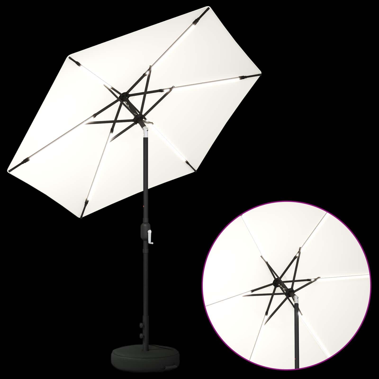vidaXL Parasol ogrodowy z oświetleniem LED i podstawą 230 x 230 cm