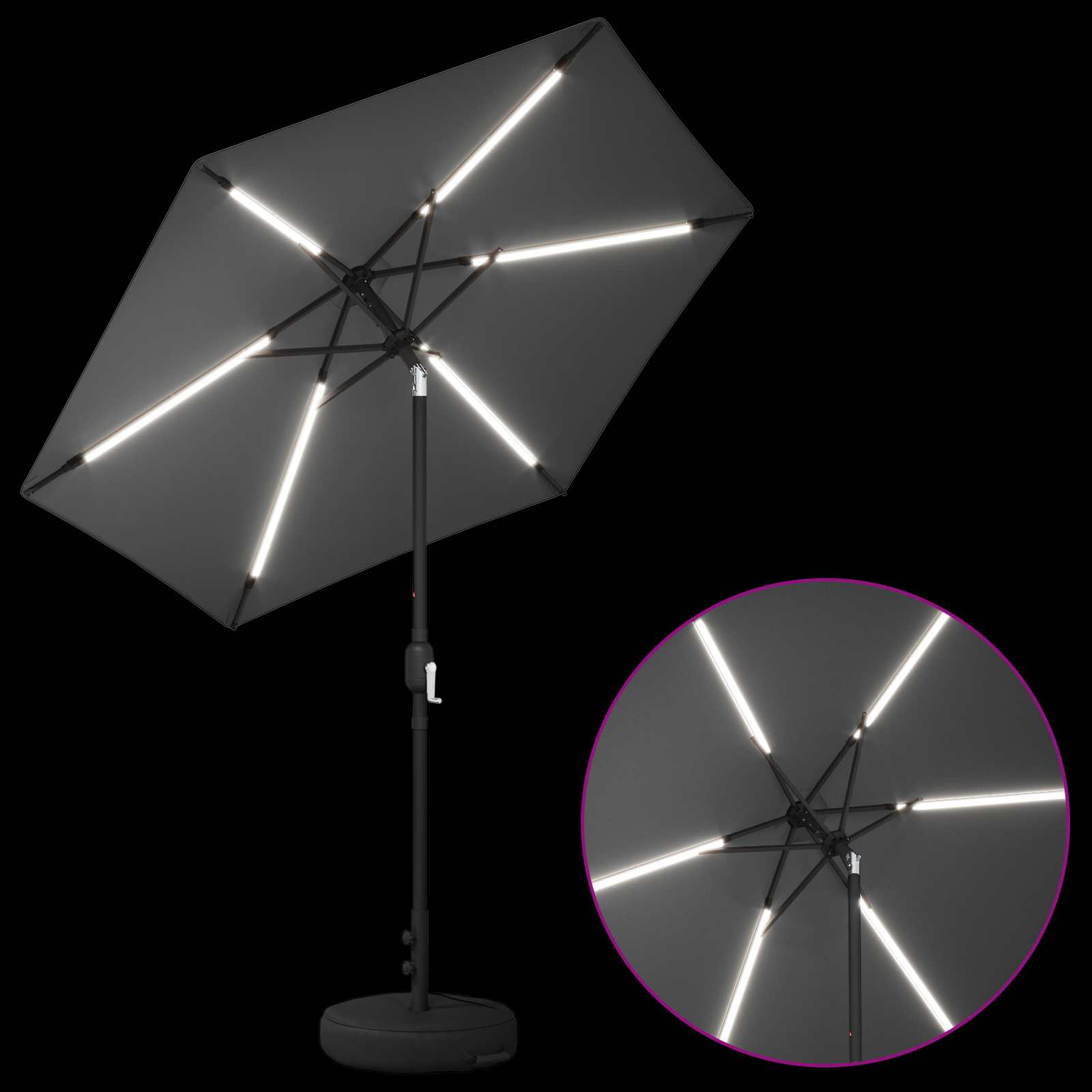 vidaXL Parasol ogrodowy z oświetleniem LED i podstawą 230 x 230 cm