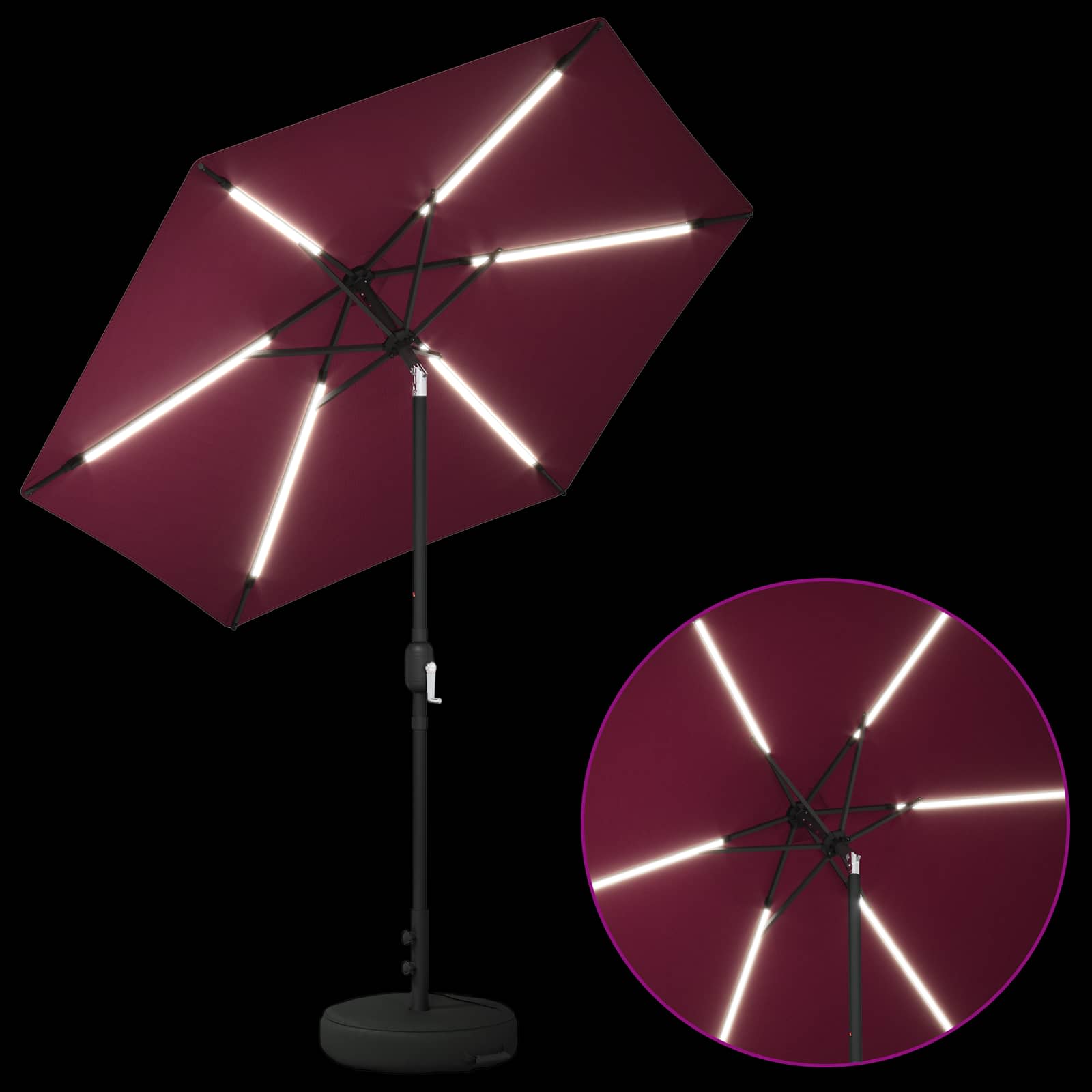 vidaXL Parasol ogrodowy z oświetleniem LED i podstawą 230 x 230 cm
