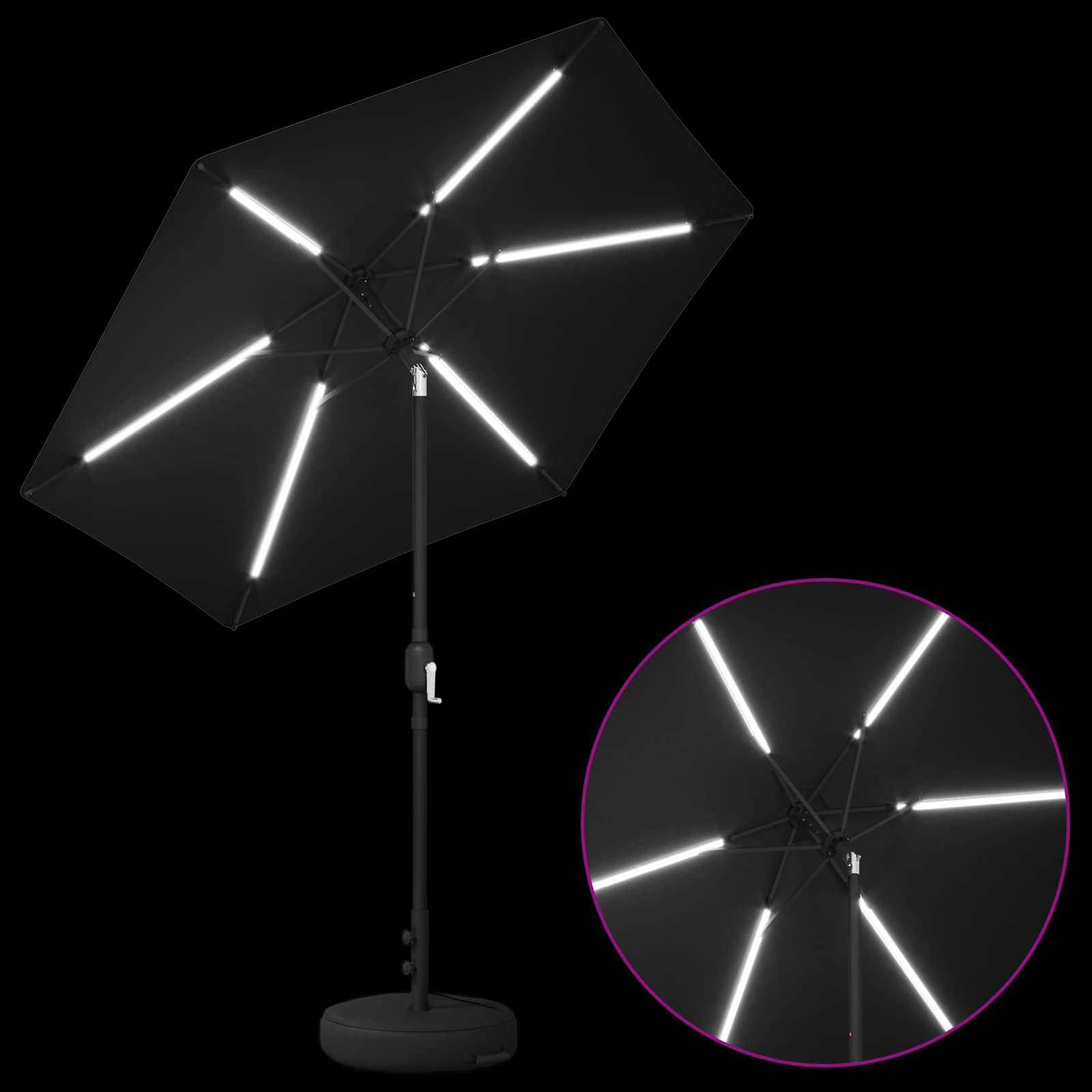 vidaXL Parasol ogrodowy z oświetleniem LED i podstawą 230 x 230 cm