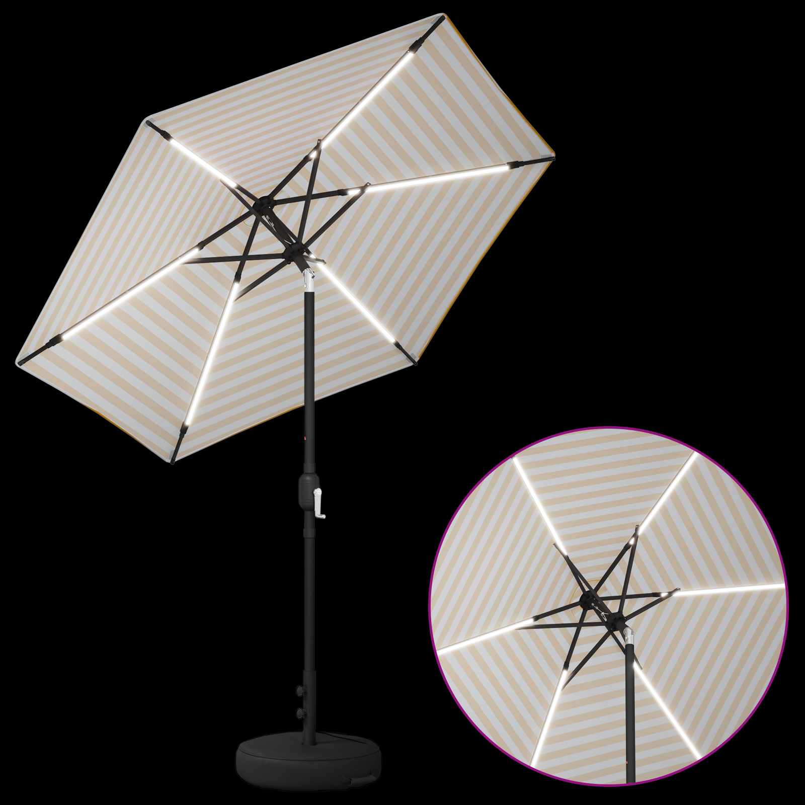 vidaXL Parasol ogrodowy z oświetleniem LED i podstawą 230 x 230 cm