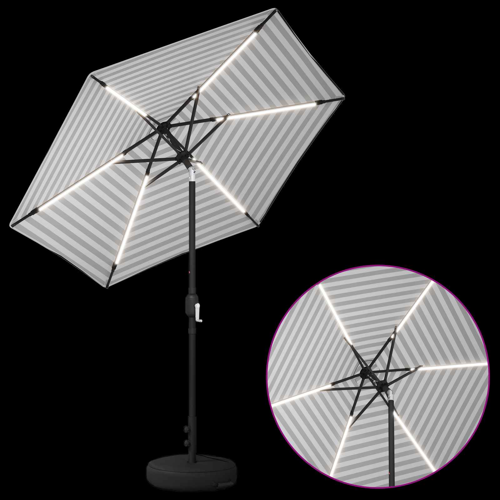 vidaXL Parasol ogrodowy z oświetleniem LED i podstawą 230 x 230 cm