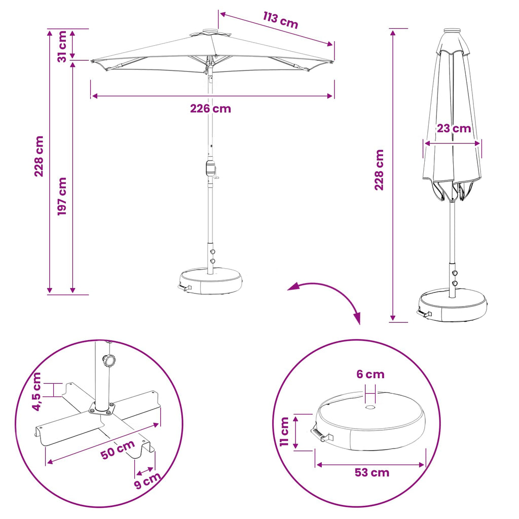 vidaXL Parasol ogrodowy z oświetleniem LED i podstawą 230 x 230 cm