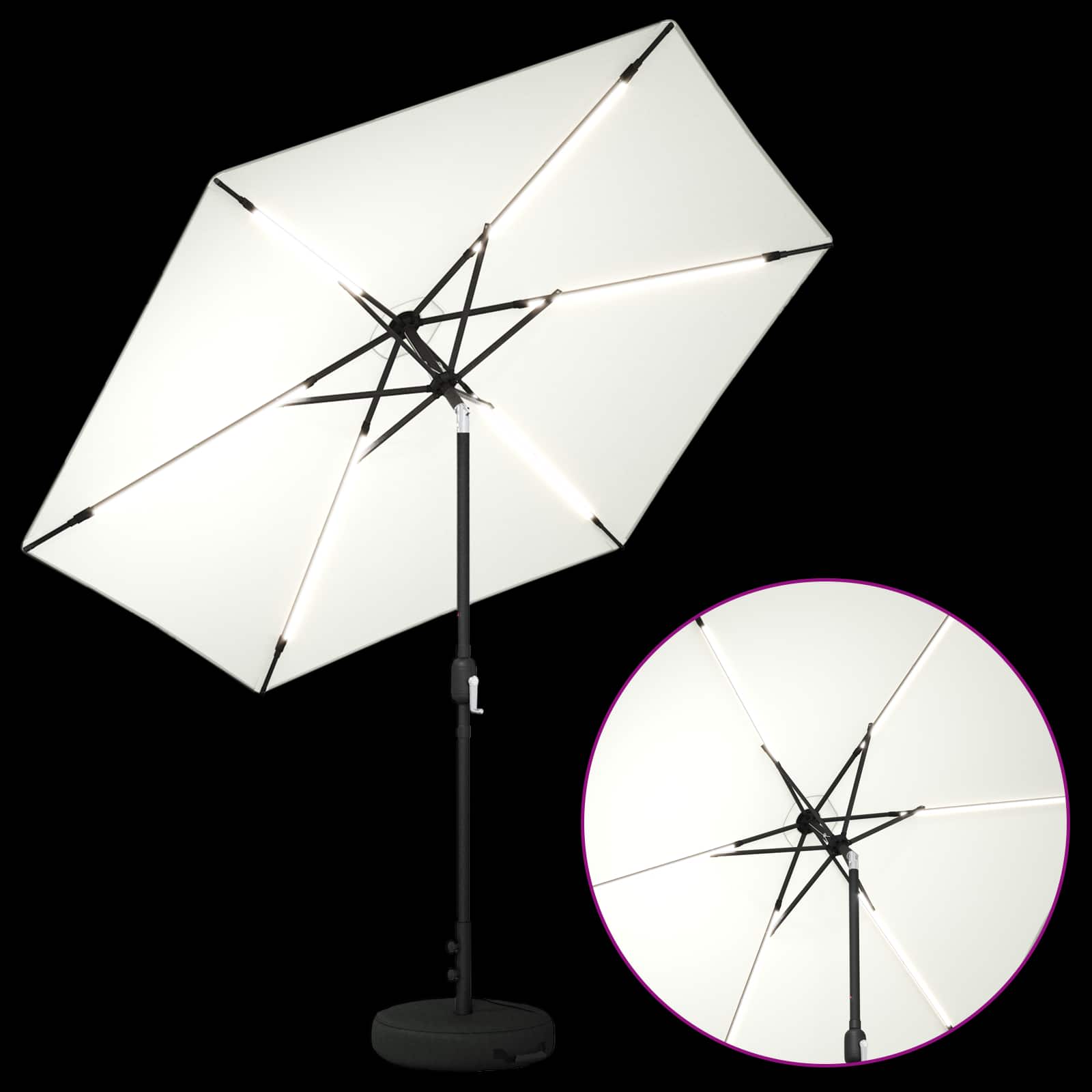 vidaXL Parasol ogrodowy z oświetleniem LED i podstawą 270 x 270 cm