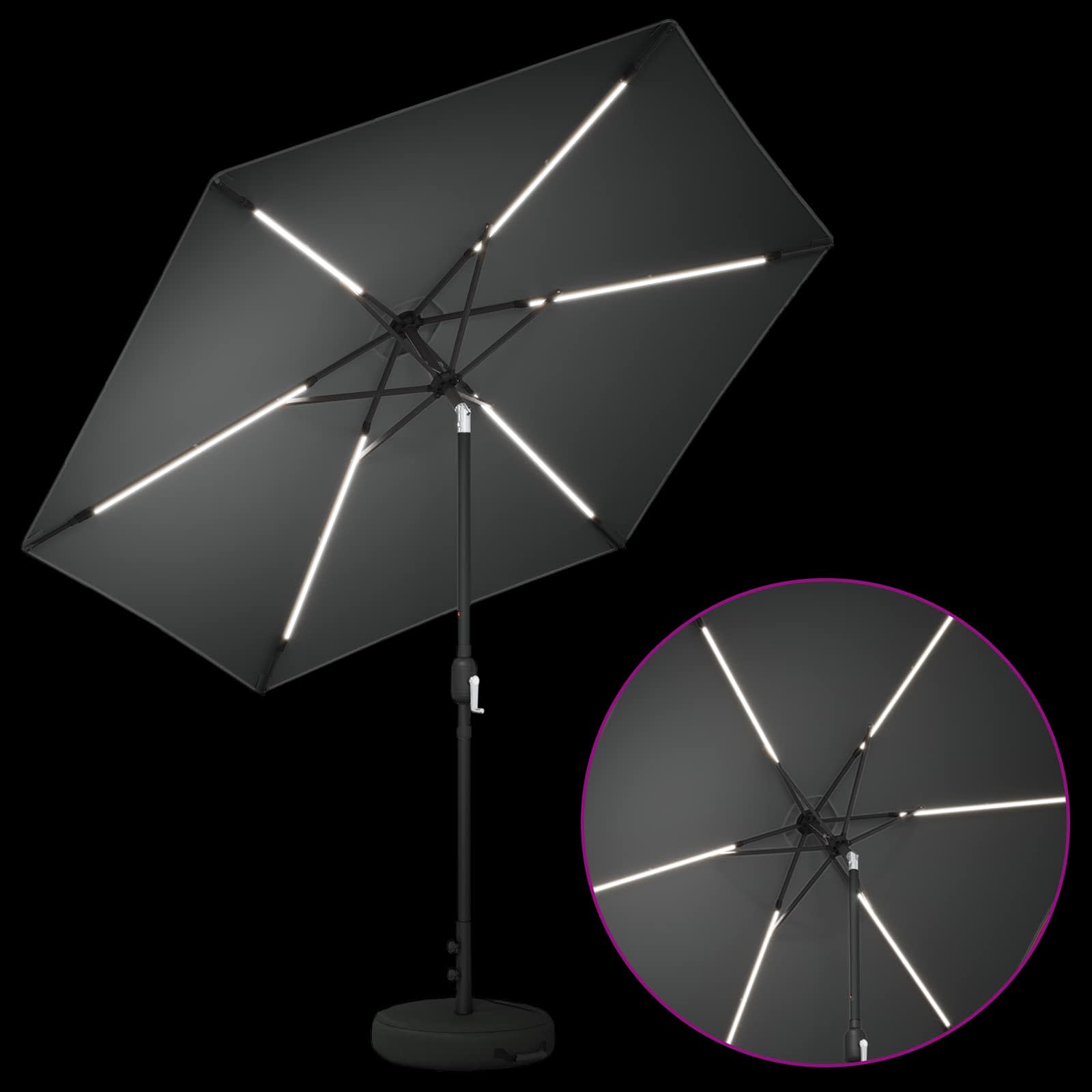 vidaXL Parasol ogrodowy z oświetleniem LED i podstawą 270 x 270 cm