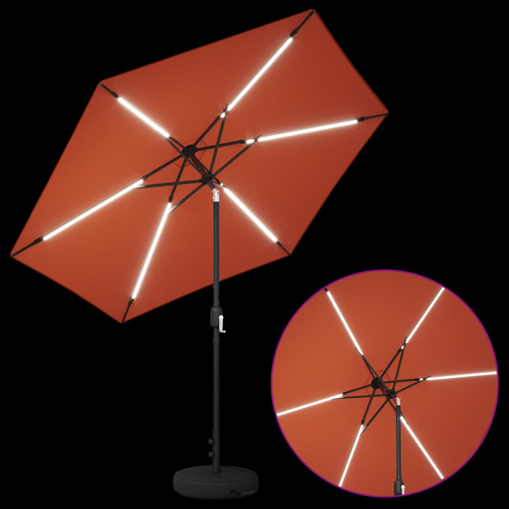 vidaXL Parasol ogrodowy z oświetleniem LED i podstawą 270 x 270 cm
