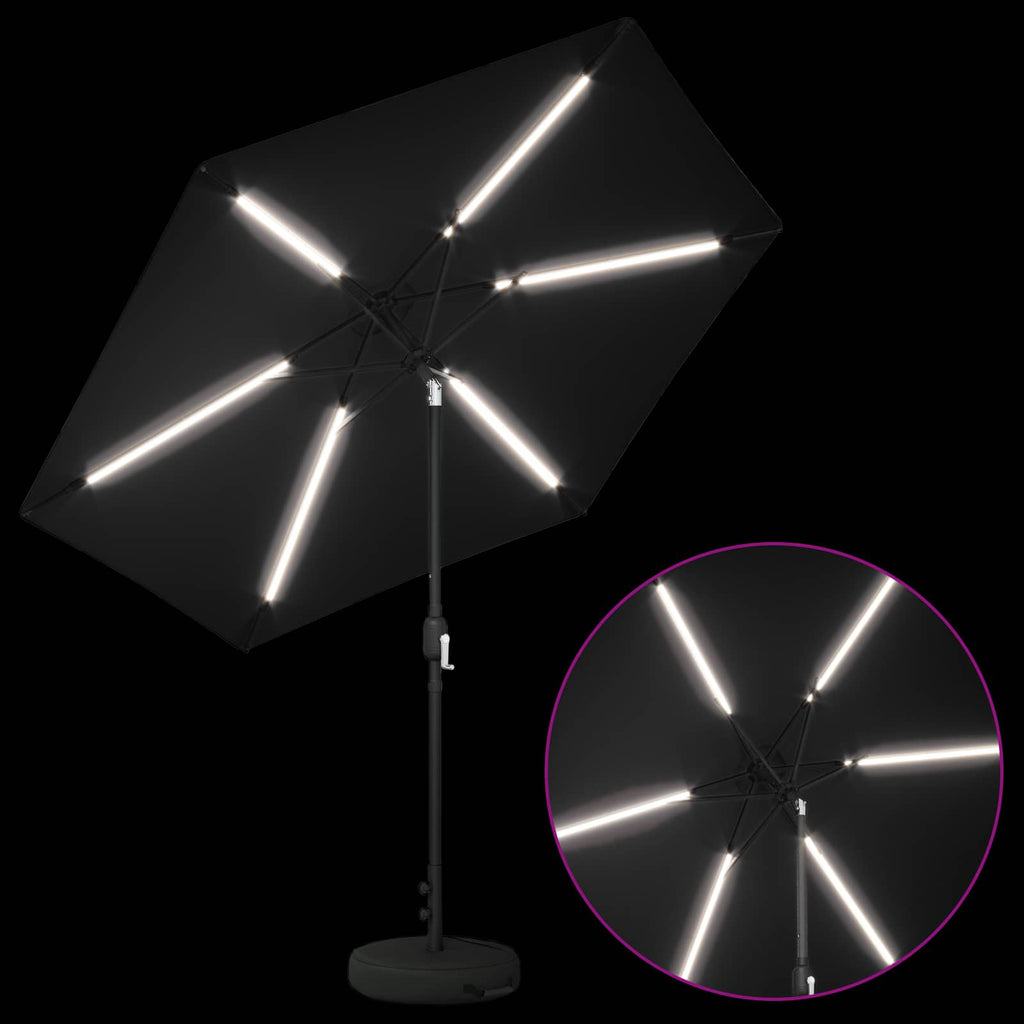 vidaXL Parasol ogrodowy z oświetleniem LED i podstawą 270 x 270 cm