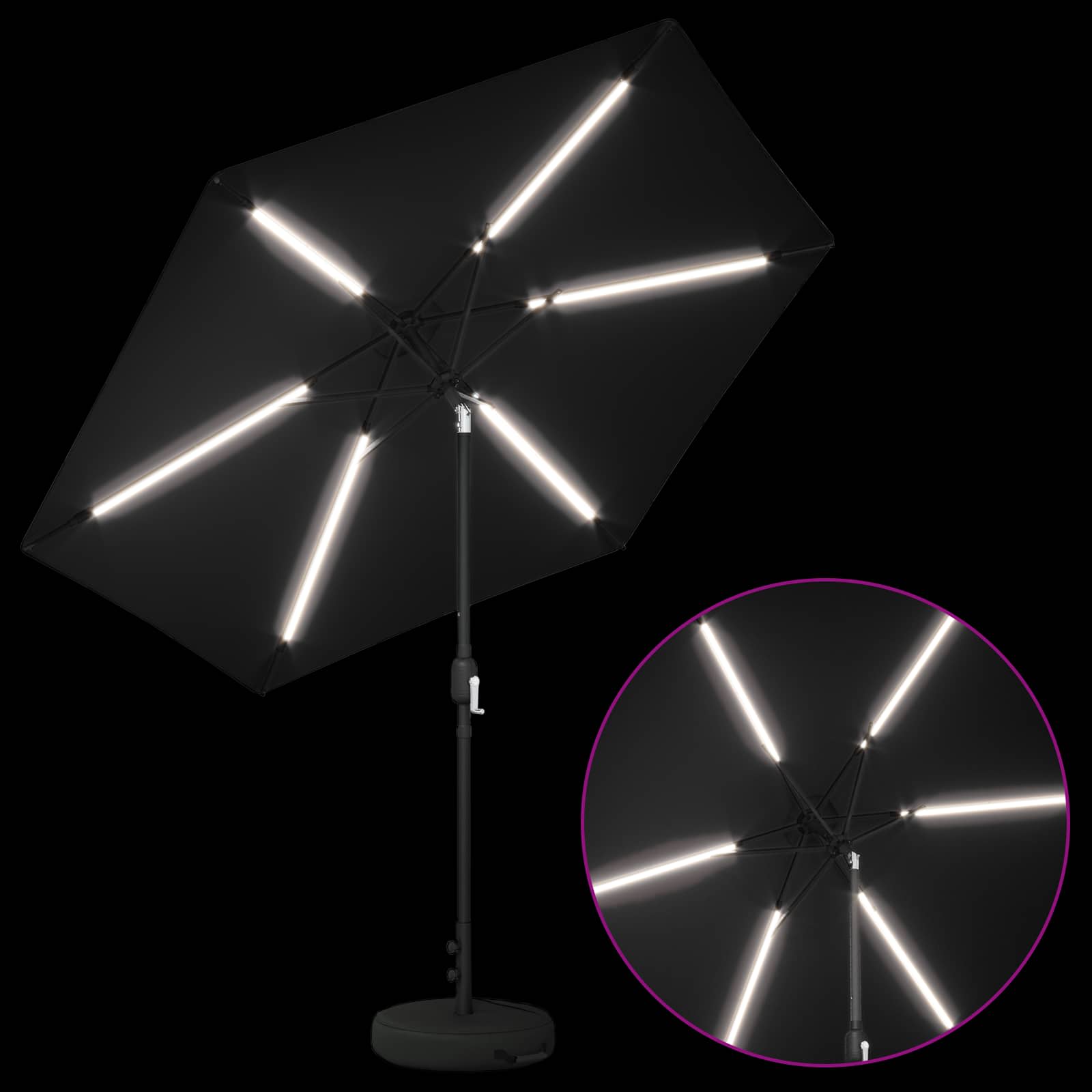 vidaXL Parasol ogrodowy z oświetleniem LED i podstawą 270 x 270 cm