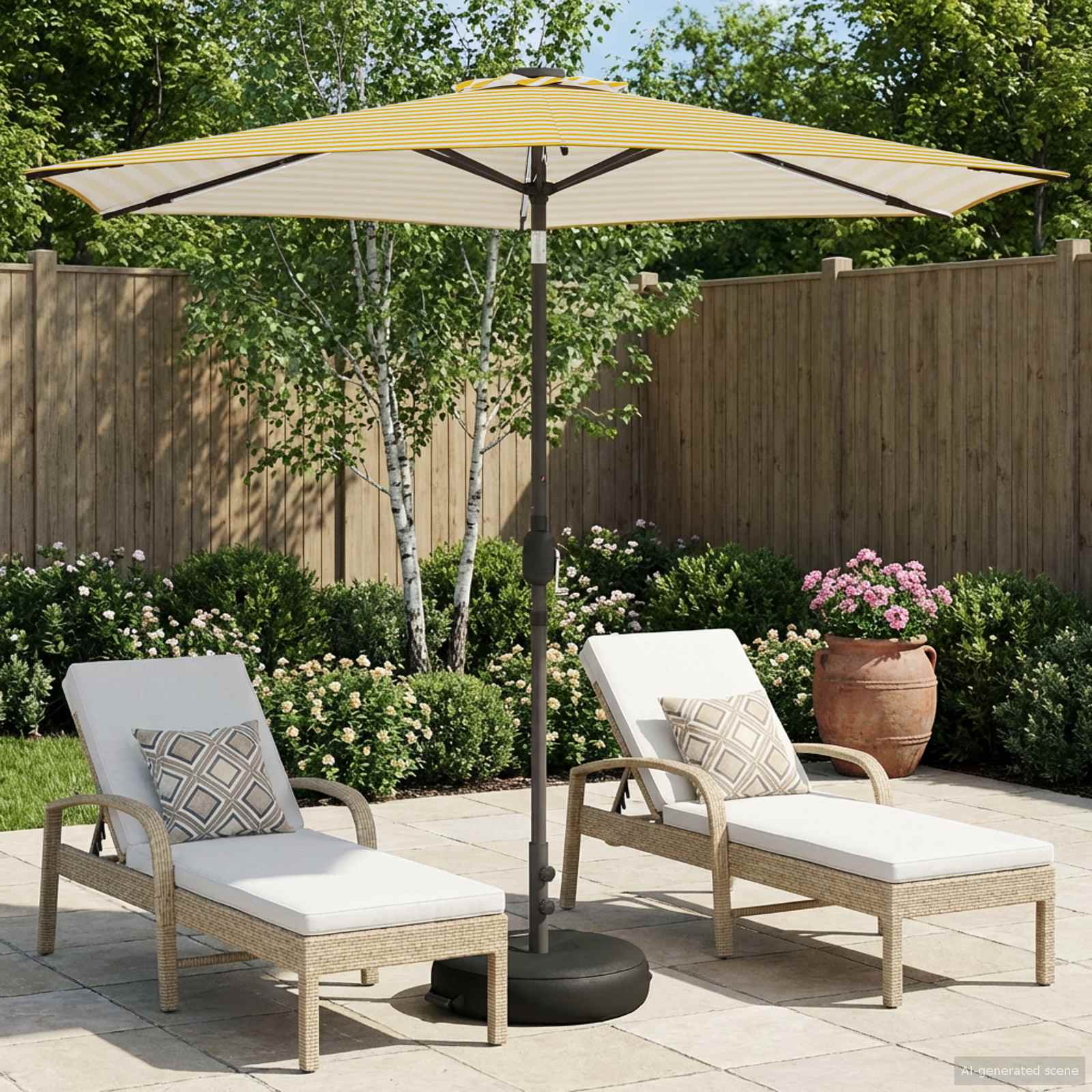 vidaXL Parasol ogrodowy z oświetleniem LED i podstawą 270 x 270 cm