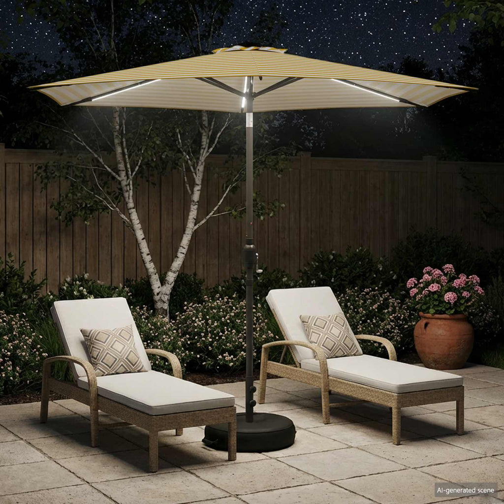 vidaXL Parasol ogrodowy z oświetleniem LED i podstawą 270 x 270 cm